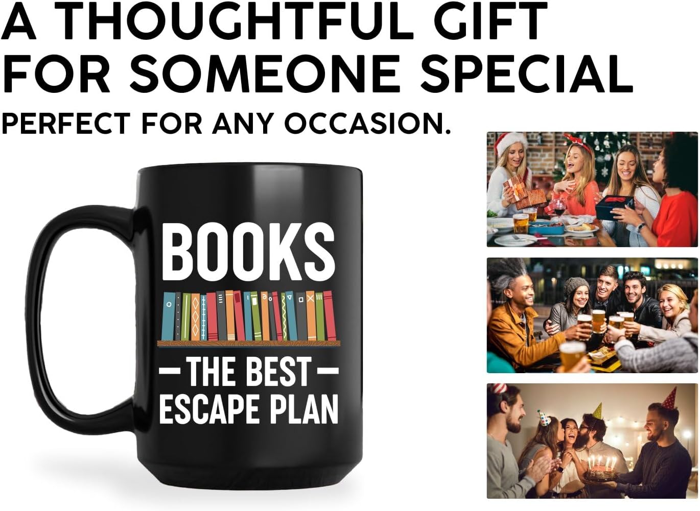 Book Lovers Coffee Mug 15oz Black -Escape plan - Book Reader Bookworm Addict Bookish Librarian Nerd Gifts Decor for Men Women