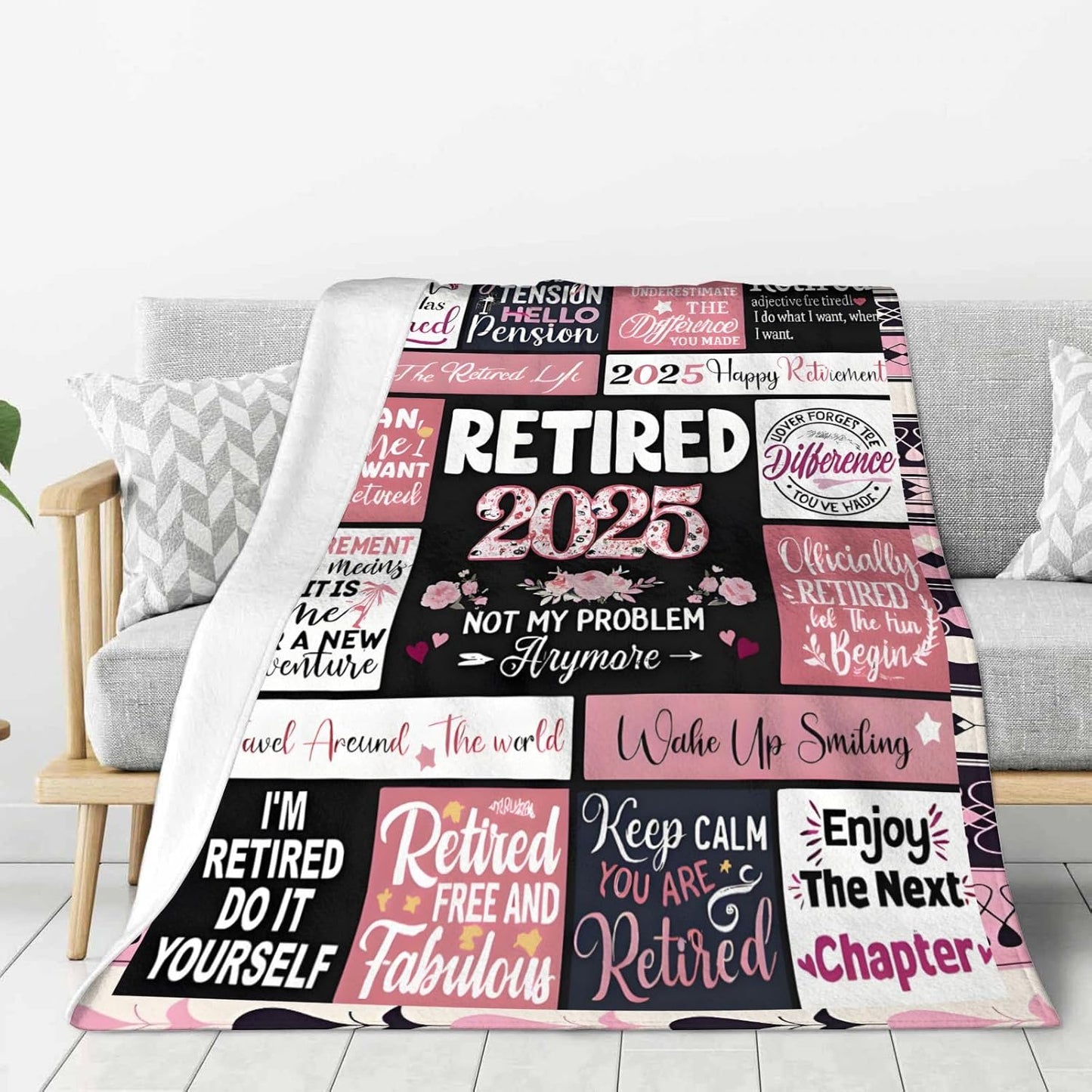 RETIREDS 2025 NOT My Problems Anymore Blanket Soft Cozy Throw Funny Retirement Gift for Men Women Retiree Party Celebration Present