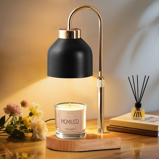 Candle Warmer Lamp with Timer and Dimmer, Height Adjustable Wax Melts Warmer for Jar Candles, Modern Retro Glass Shade Wood Base, Aesthetic Home Decor, Birthday Gifts for Women Mom, 2 Bulbs