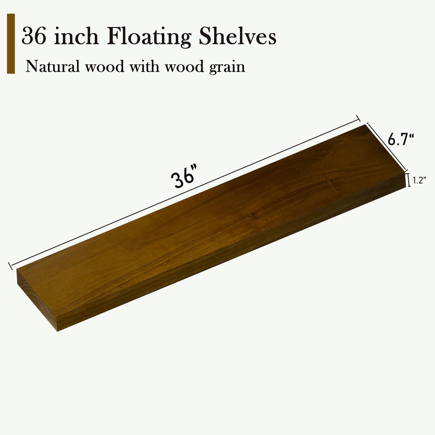ROGMARS 36 Inches Long Walnut Floating Shelves,Rustic Solid Wood Farmhouse Wall Shelves with Invisible Brackets for Bathroom, Living Room, Bedroom, Kitchen Set of 4