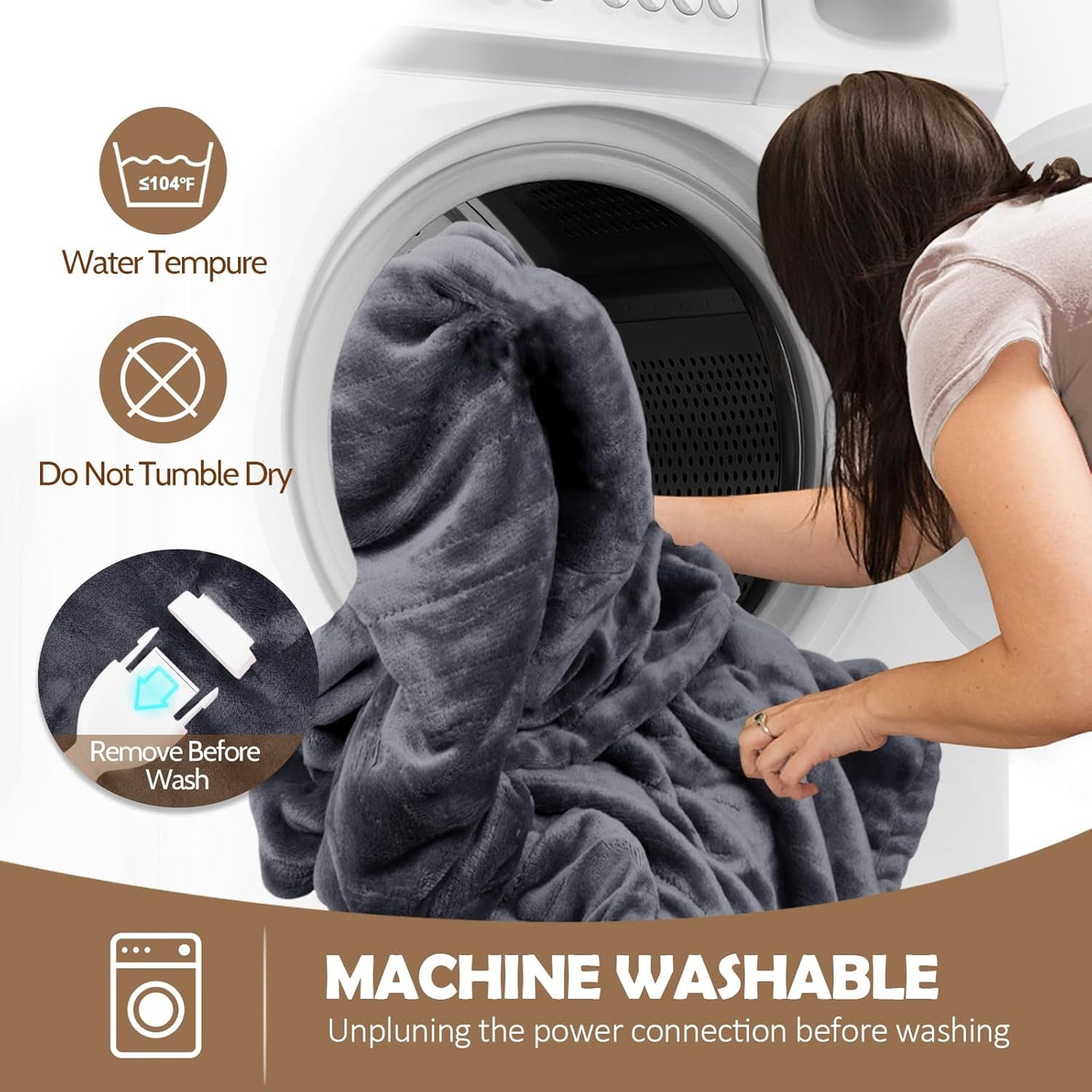HOW'S MY HOUSE Wearable Heated Blanket with Sleeves and Foot Pocket, 52"x72" Electric Blanket for 6 Heat Settings, 12-Hour Timer, Flannel & Sherpa, Charcoal