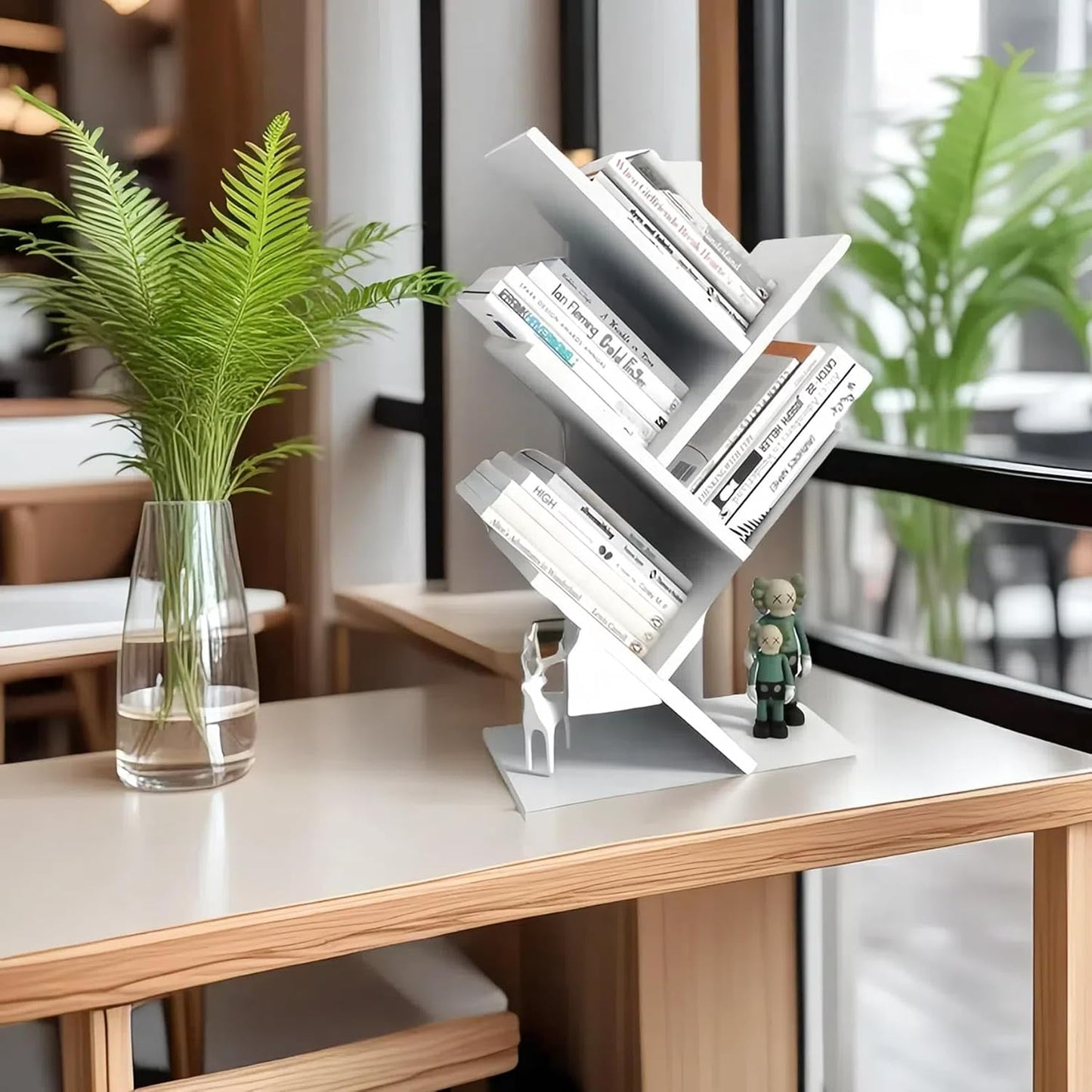 Godferyxin Small Bookshelf for Small Spaces, 5-Tier White Wood Tree Bookcase – Compact Corner Mini Shelf for Bedroom, Office, or Apartment, Holds Books, CDs, and Decor