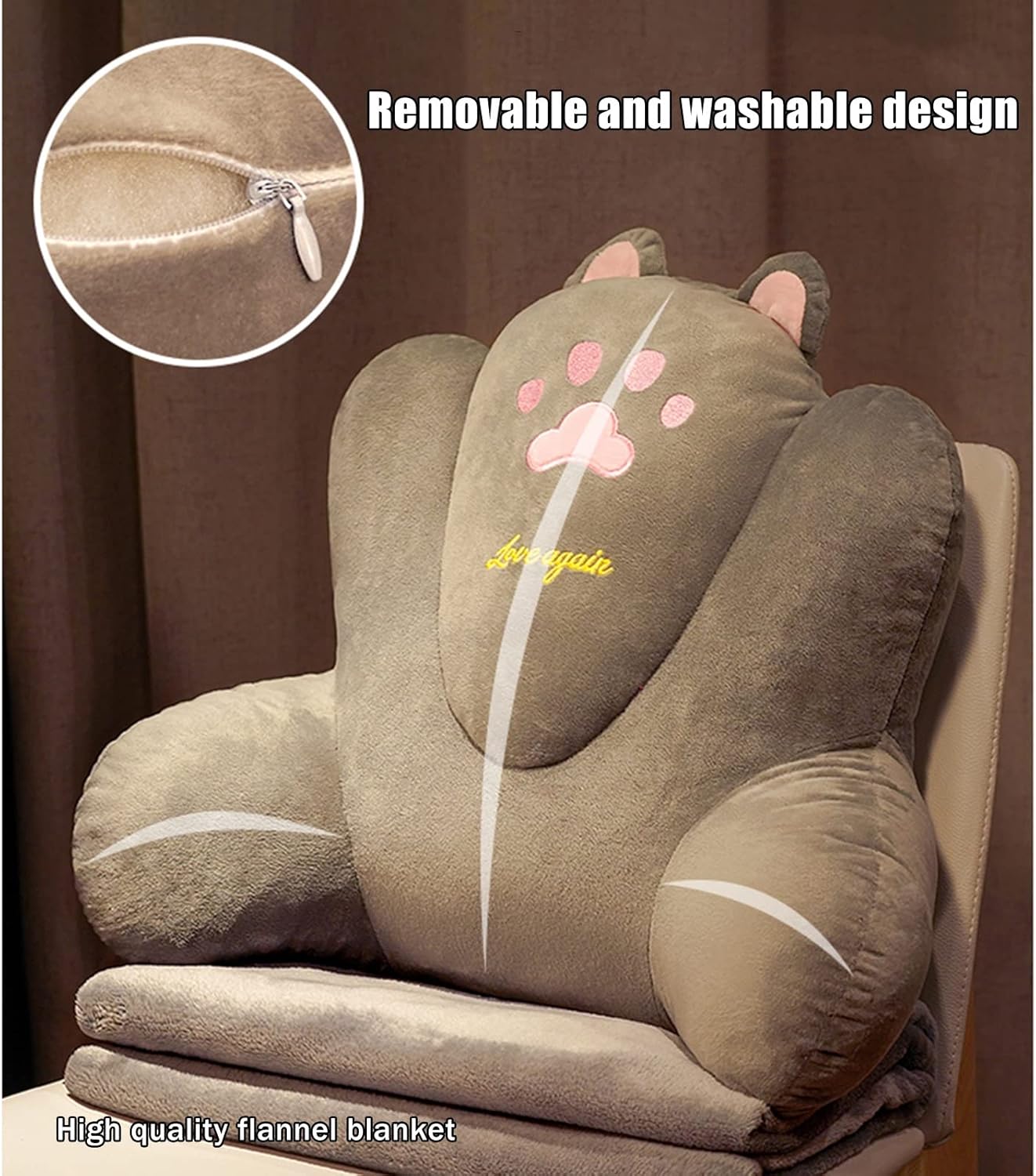 Bed Rest Throw Pillow & Reading Pillow with Support Arm,Back Lumbar Support Pillow,with Blanket and Without Blanket for Adults Reading/Watching TV/Sitting Up in Bed