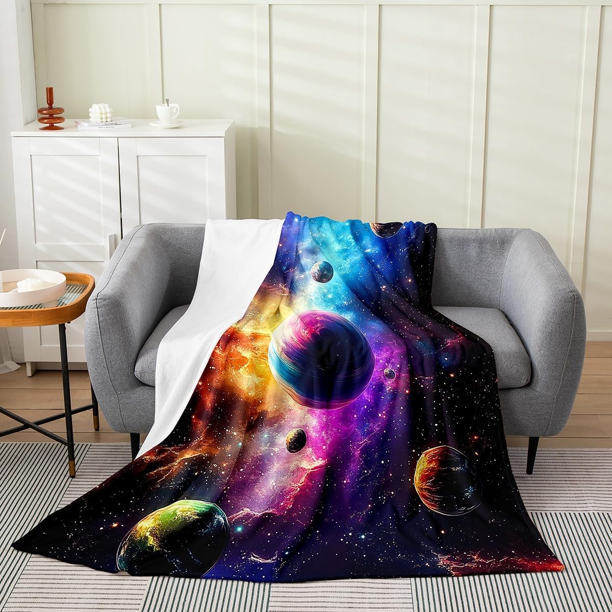 Feelyou Kids Outer Space Flannel Fleece Throw Blanket Twin 60"x80" Solar System Fuzzy Blanket Boys Girls Universe Planets Plush Blanket Galaxy 3D Printed Space All Season Bed Blanket