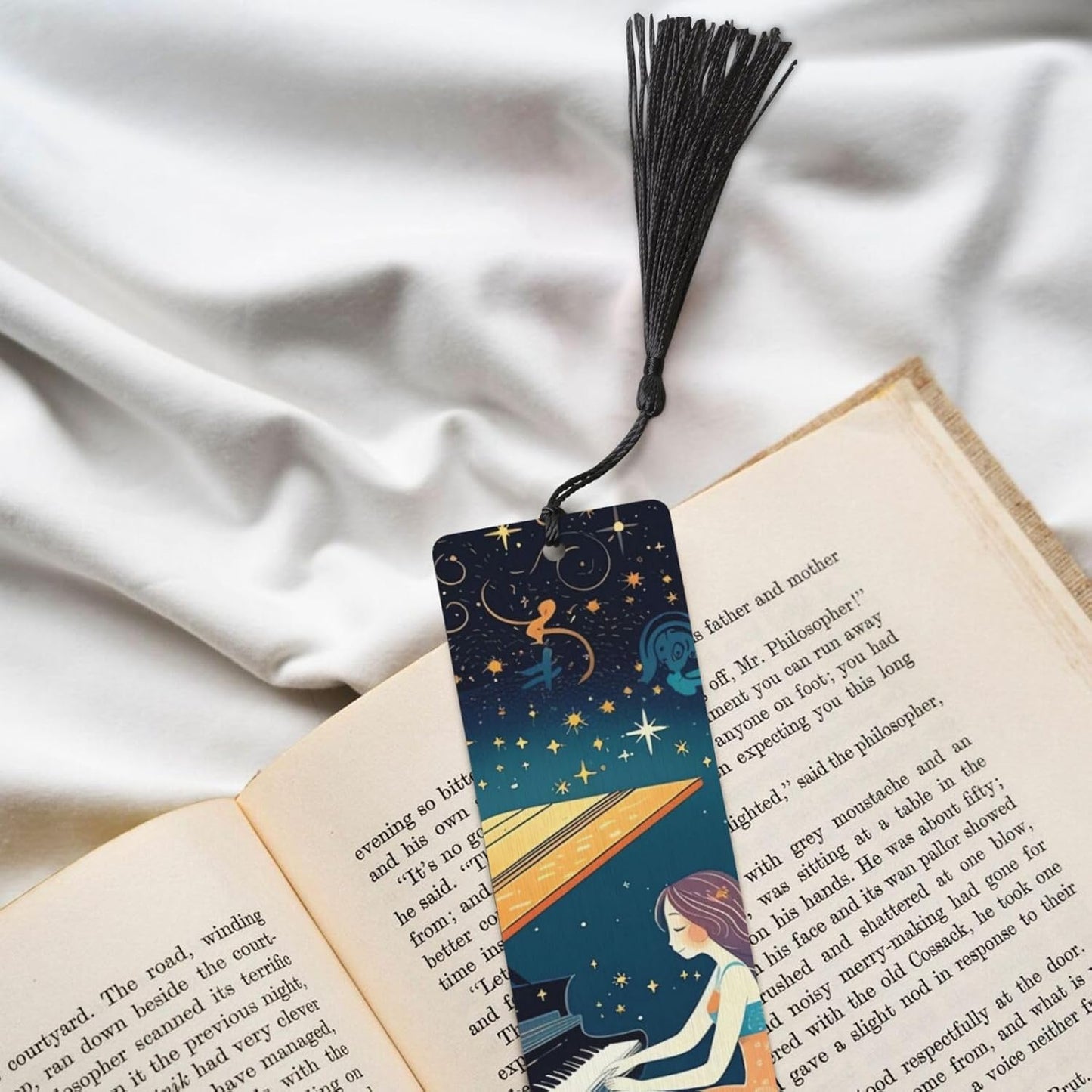 Women at Concert Bookmarks Gifts for Women Men, Wooden Bookmarks for Book Lovers, Vintage Book Marks Ornaments with Tassel, Unique Personalized Reading Page Markers Black