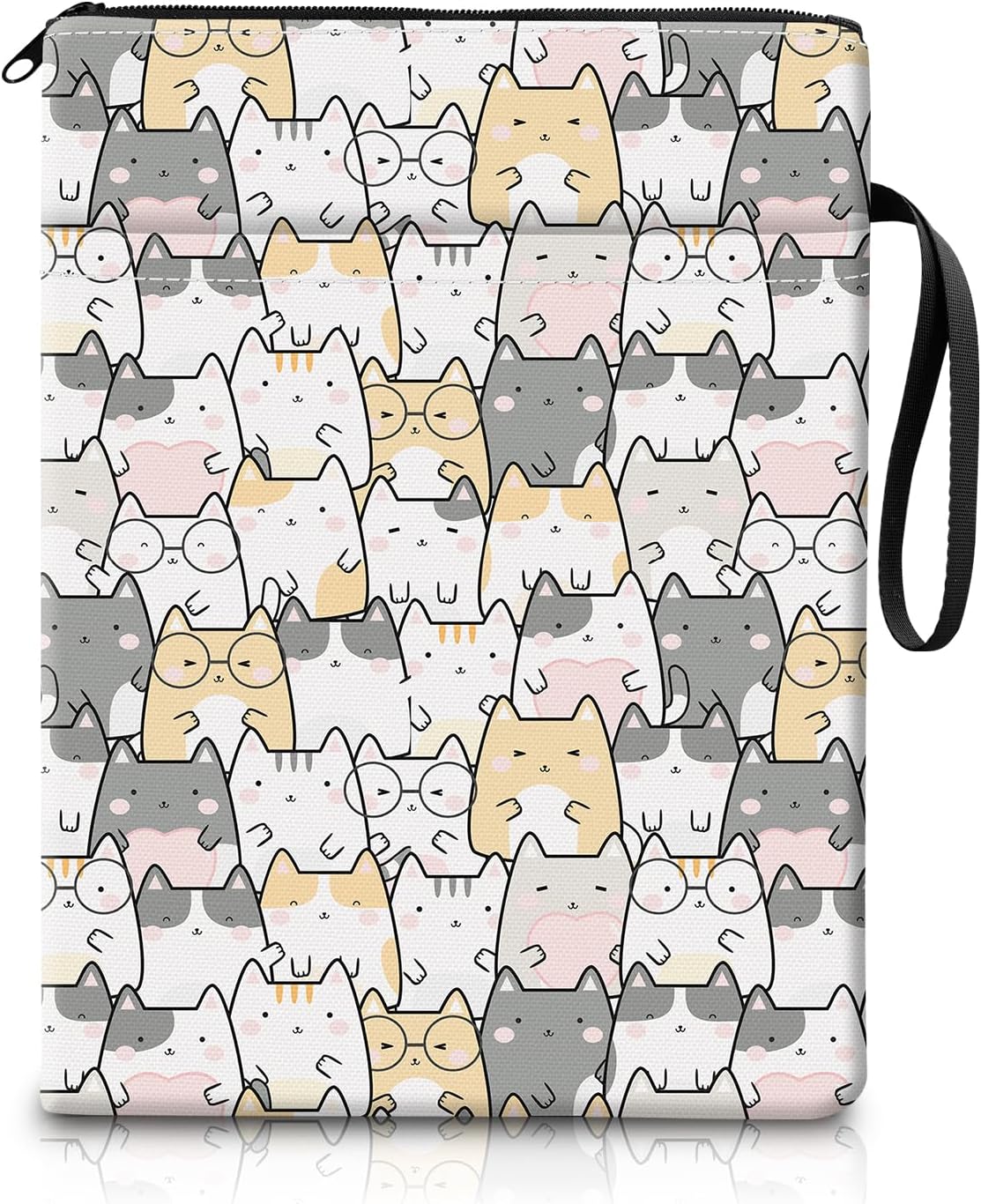 Book Sleeve, Funny Book Pouch, Cute Book Protector with Zipper and Front Pocket Handle Strap BookCover Case for Women Cute Colorful Cats