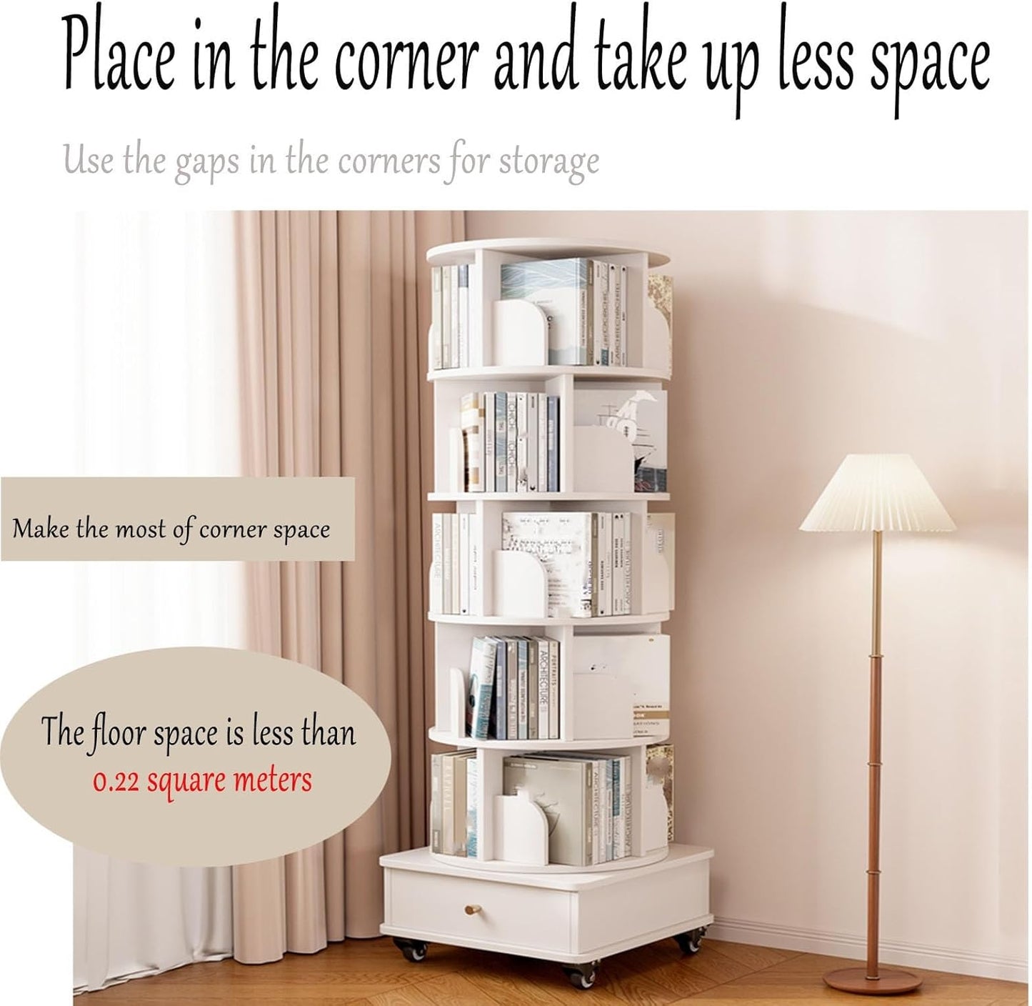4/5 Tier Round Rotating Bookshelf 360° Spinning Bookshelf Tower Movable Floorstanding Bookcase With Wheels，spinning Storage Tower Corner Bookshelf For Small Space For Bedroom, Living Room(Walnut,4tier