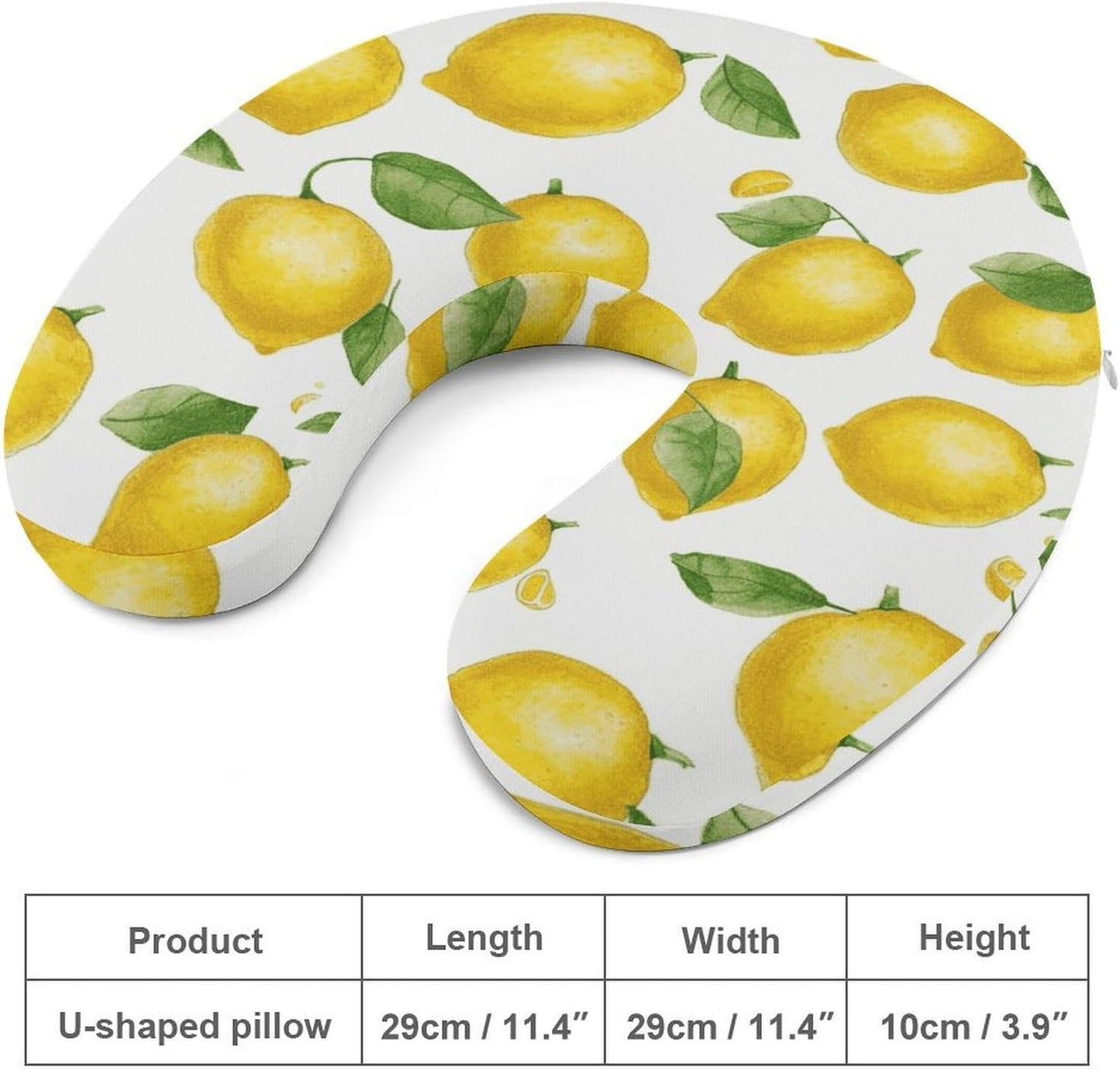 Yellow Lemon Neck Pillow Memory Foam U Shaped Pillows Portable Pillows for Shoulder Travel Head Support Pillow with Concealed Zipper for Airplane Car Home Office