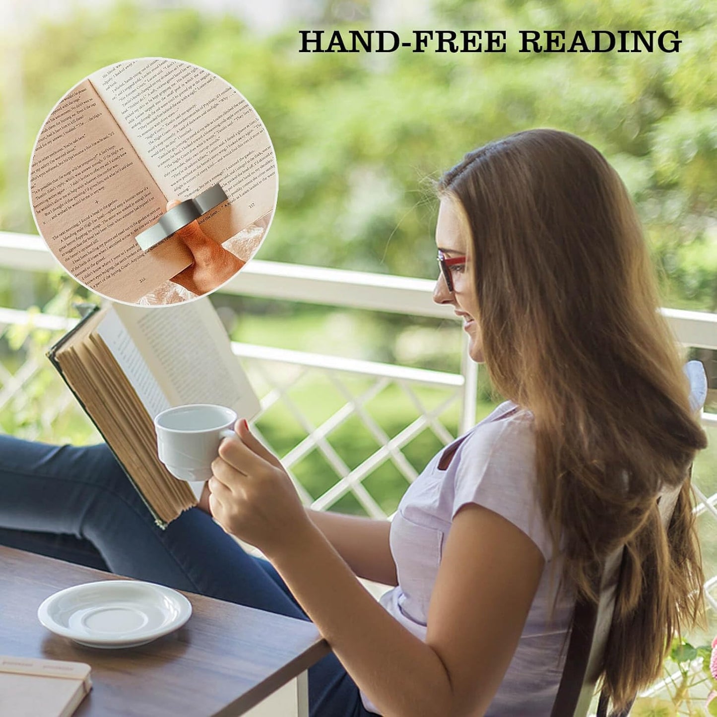 Thumb Book Page Holder Christmas Gifts for Book Lovers, Ultralight Metal Book Reading Holders Accessories with 5 Assorted Size Silicone Rings for Keep Book Open Women Reader Bookish Teachers