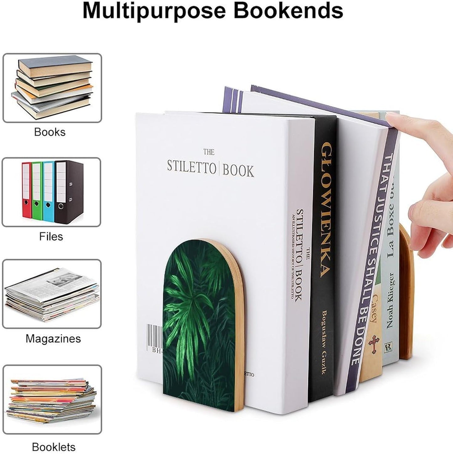 Green Tropical Jungle Plant Bookends 1 Pair Heavy Duty Book Ends for Shelves Non-Skid Bookend Supports Wooden Book Holders with Metal Base Desk Organizers Books Storage to Hold Books