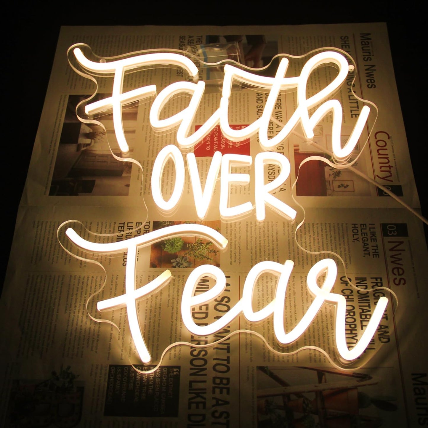 Faith Over Fear Neon Sign Jesus Neon Light Christian LED Signs for Wall Dimmable Warm White Letters Neon Lights Signs for Bedroom Man Cave Classroom Church Decor Christian Religious Sayings