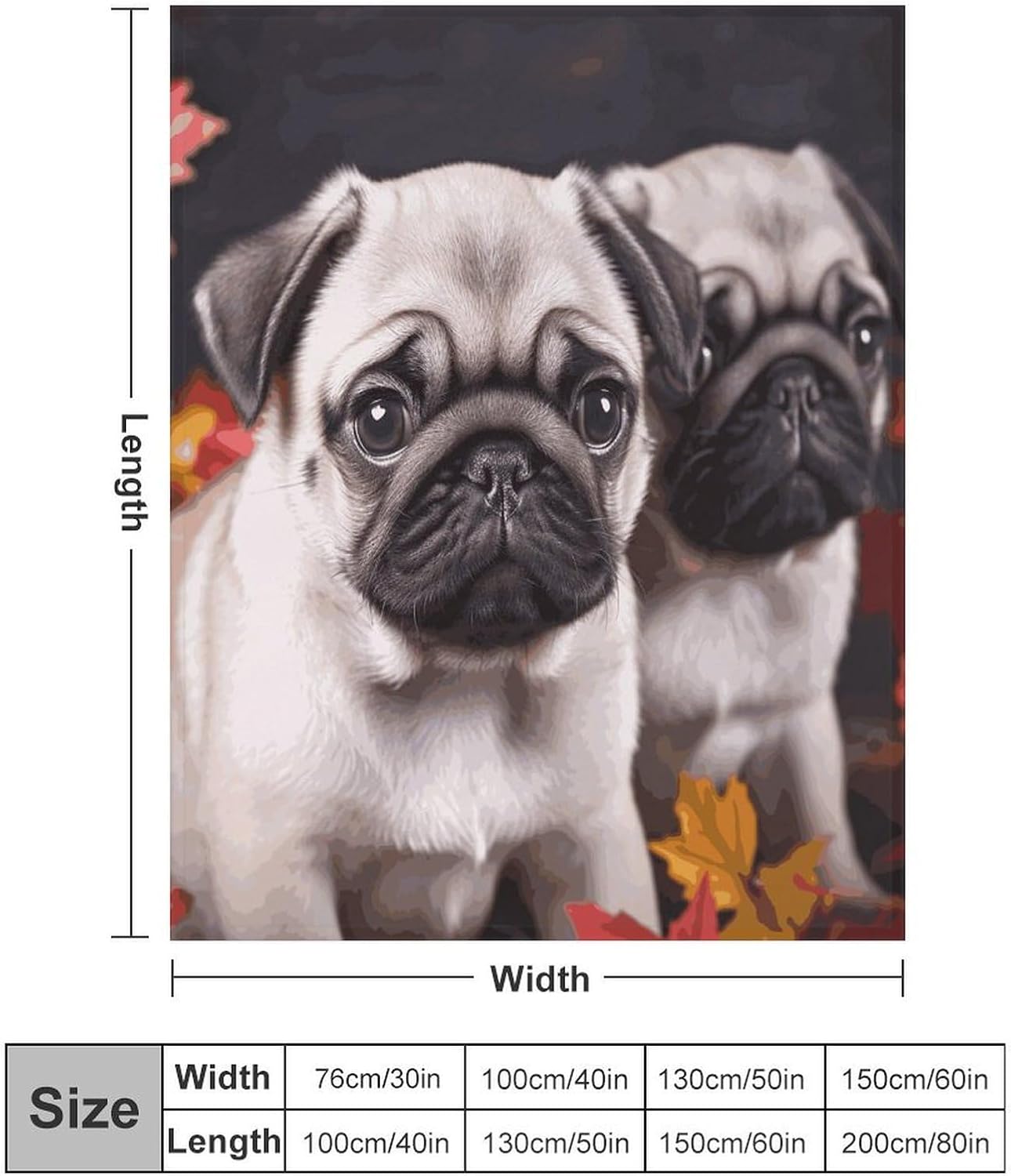 Puppys Pug Blanket Super Soft Lightweight Throw Blanket Cute Cozy Warm Bed Blanket Decorative Fuzzy Blanket All-Season Home Decor Gift for Sofa Couch Living Room 60"*80"（150 * 200cm）