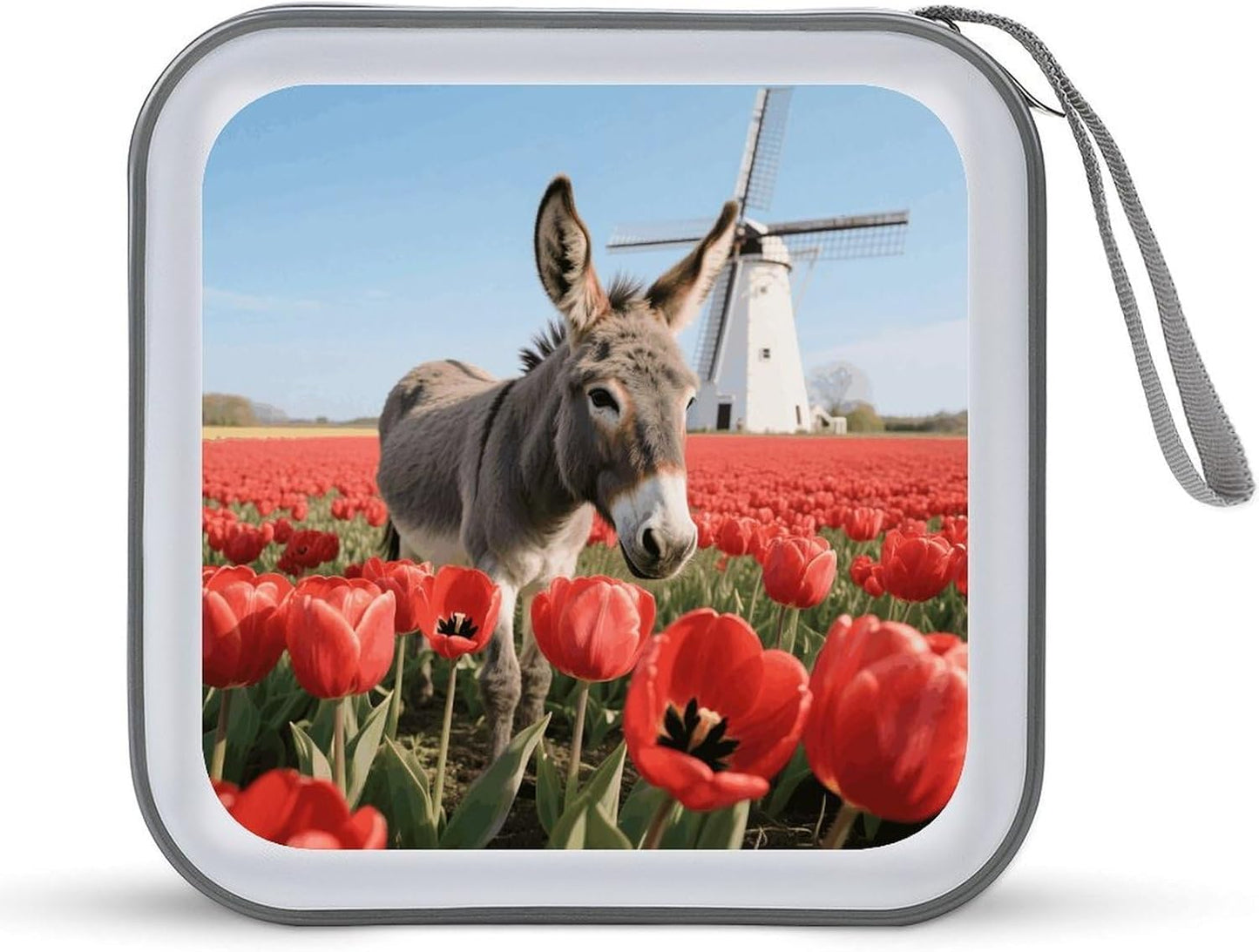 Donkey And Flowers CD Case Portable Zipper CD Case 40 Capacity Hard Plastic DVD Cases Holder Large Storage Disc Wallet Bag for Car Home Travel DVD Collection Bag