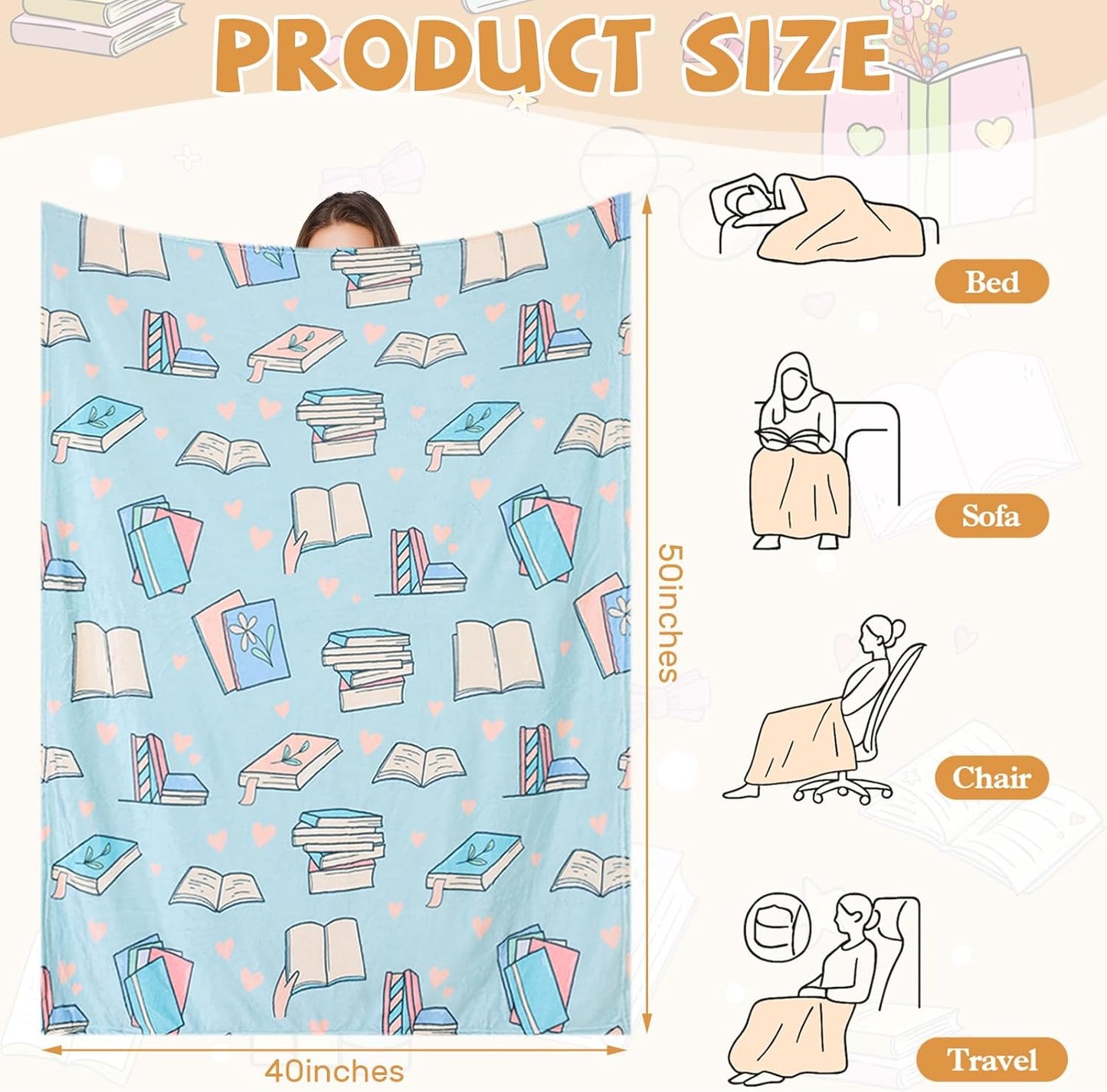 VitalCozy 4 Pack Book Throw Blankets for Teens Adult Soft Fleece Flannel Couch Blankets Birthday Gifts for Book Lovers Bookish Librarians, 40''x50''