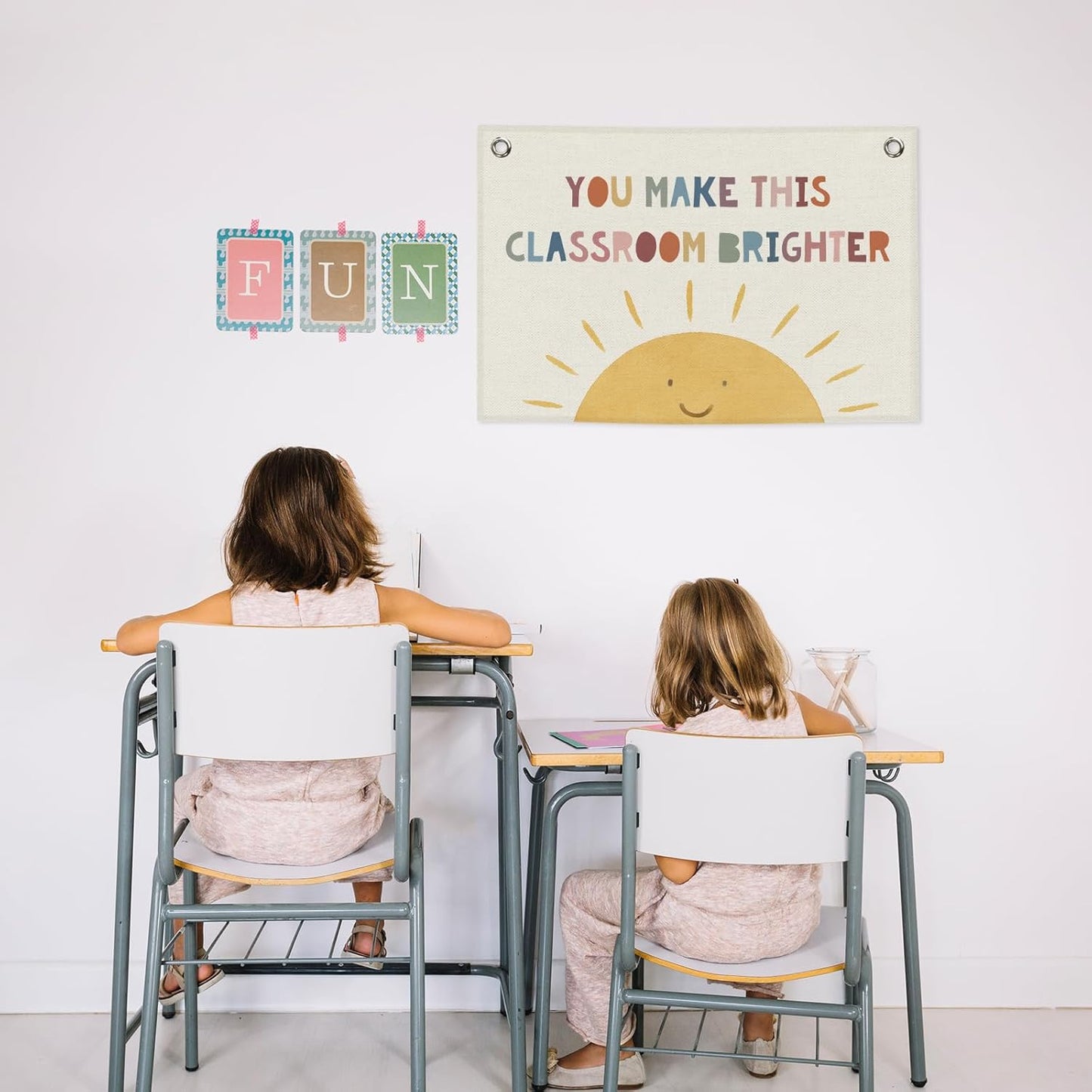 Classroom Sun Kids Banner Canvas, You Make This Classroom Brighter Toddler Room Decor, Inspirational Educational Hanging Flag Sign, Nursery Wall Tapestry Art for Playroom School Decor 20x30in
