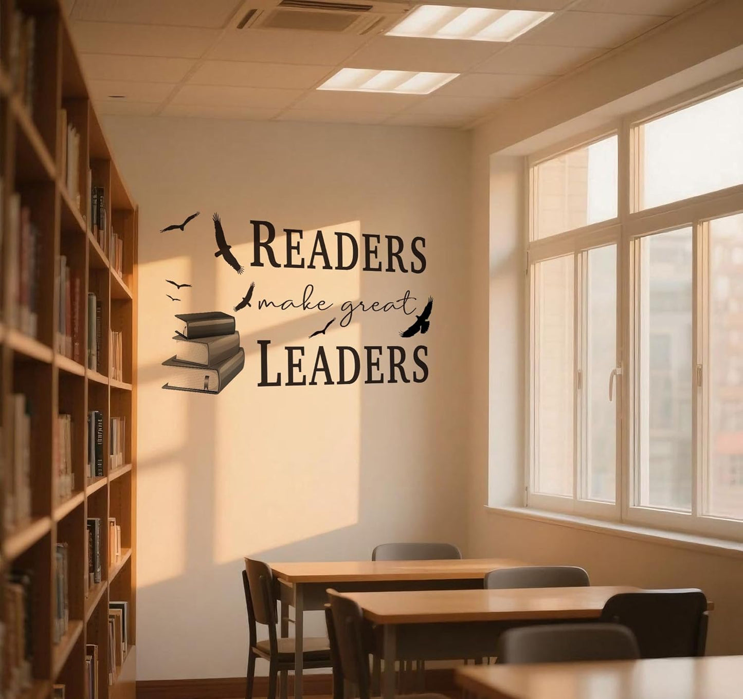 Reading Theme Wall Decals, Inspirational Quotes Readers Make Great Leaders Wall Stickers for School College Library Nursery Children’s Room Classroom
