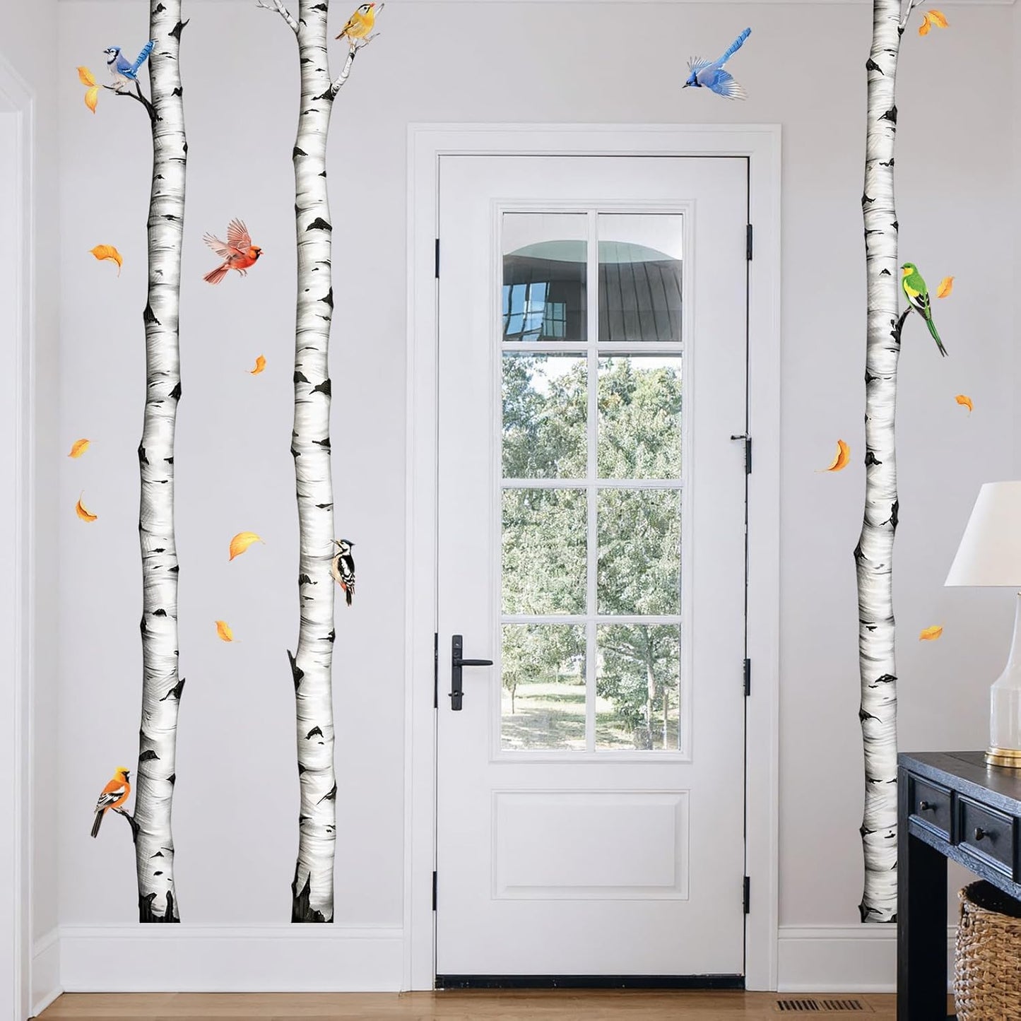 Tall Birch Tree Wall Decals – White Realistic Aspen Trunk Stickers for Aisle Bedroom Office Sofa TV Backdrop, Removable Peel and Stick Decal, Easy DIY Home Décor (3 Trees, H94.5)