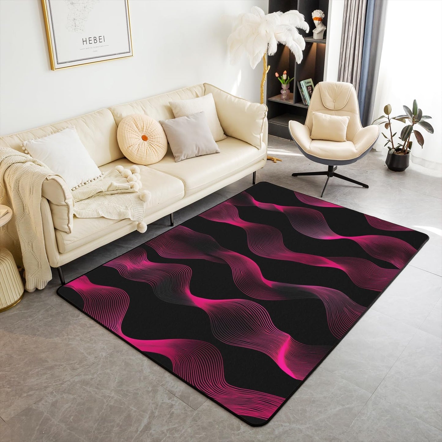 Pink Black Striped Area Rug for Living Room,Ombre Geometric Washable Rugs for Bedroom Home Office,Decorative Accent Rug,Modern Gradient Lines Soft Non Shedding Carpet,6'6" x 4'11"