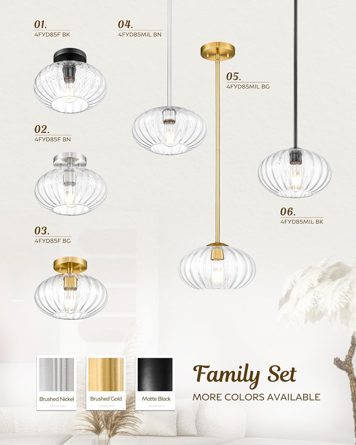 FEMILA Pendant Light for Kitchen Island, 10.3" Brushed Gold Pendant Lighting, Dome Glass Pendant Light Vintage Light Fixtures for Bedroom Hotel Dining Room, 4FYD85MIL BG