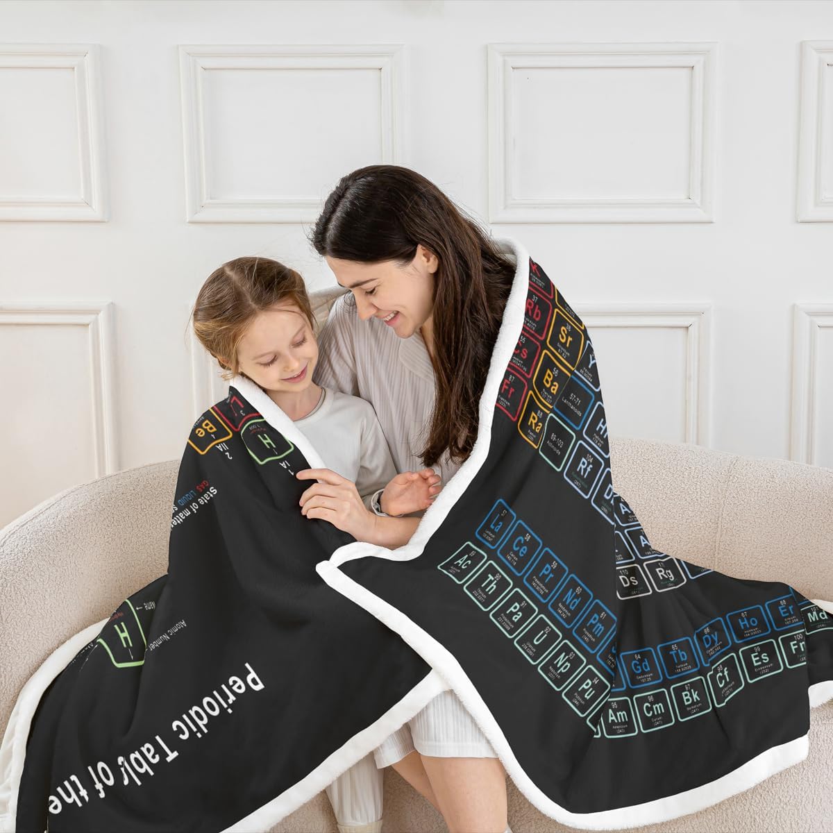Erosebridal Chemistry Theme Sherpa Blankets Throw Size, Periodic Table of Elements Throw Blanket, Science Chemistry Lovers Plush Bed Blanket for Kid Teens Boys Man Bedroom Decor Sherpa Blanket, Black