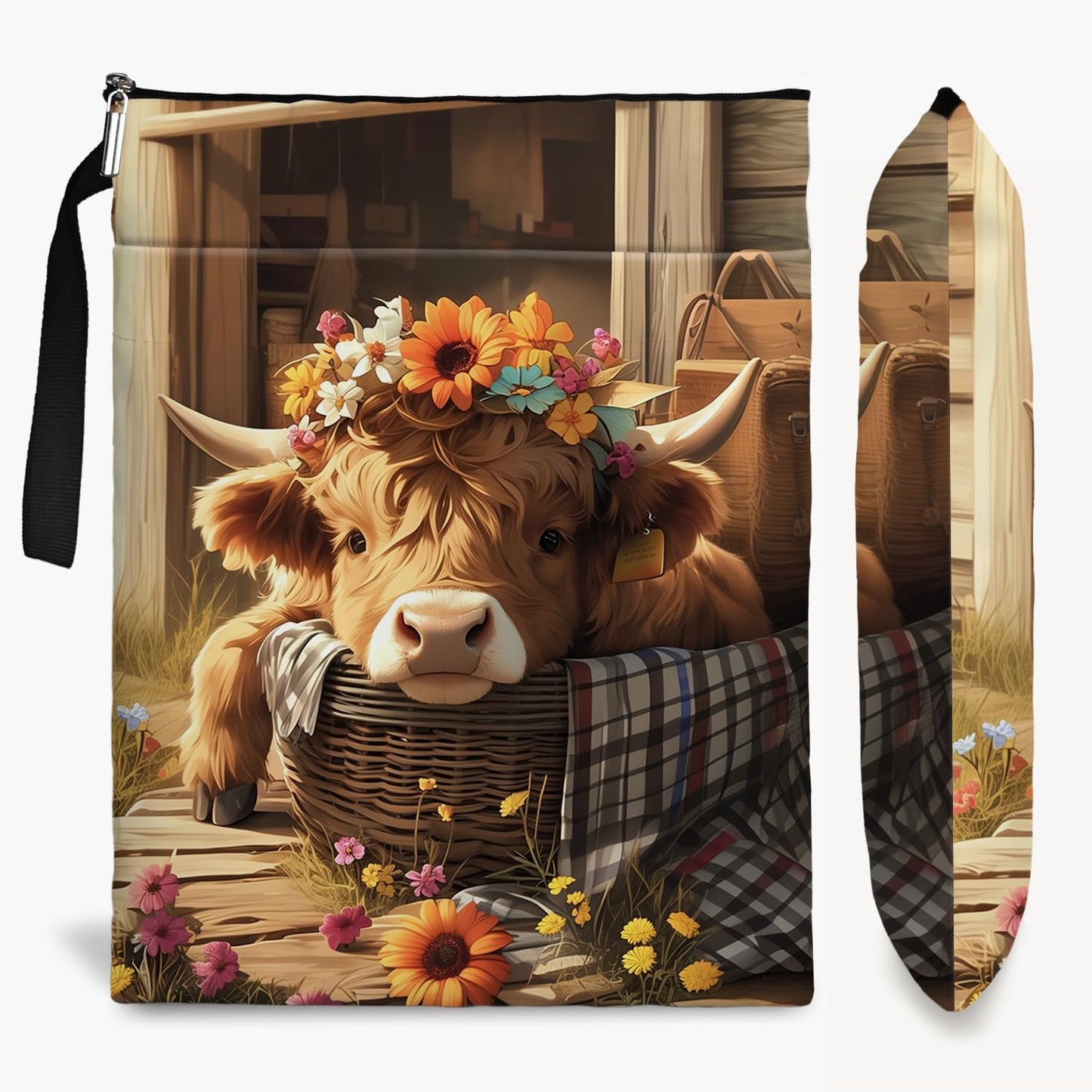 Vintage Highland Cow Print Theme Book Sleeve, Book Lovers Gifts, Bookish Gifts Book Pouch for Zipper Book Cover for Animal Lovers Birthday Christmas Gift