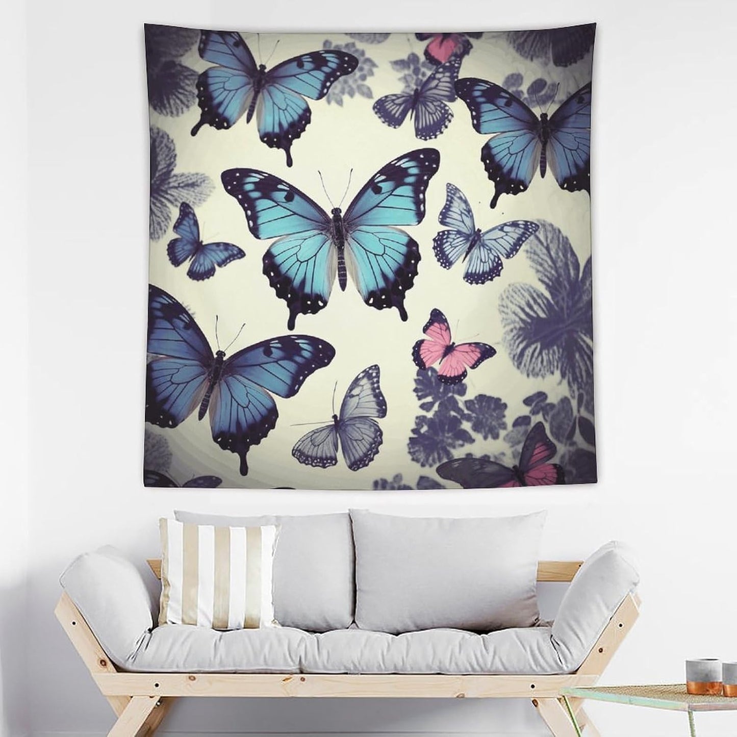 FodPand Beautiful Butterfly Tapestry Anti-fading Wall Tapestry with Installation Kit Backdrop Banner Multipurpose Aesthetic Tapestries Boho Wall Art Hanging Decorative Blanket 60"x60"