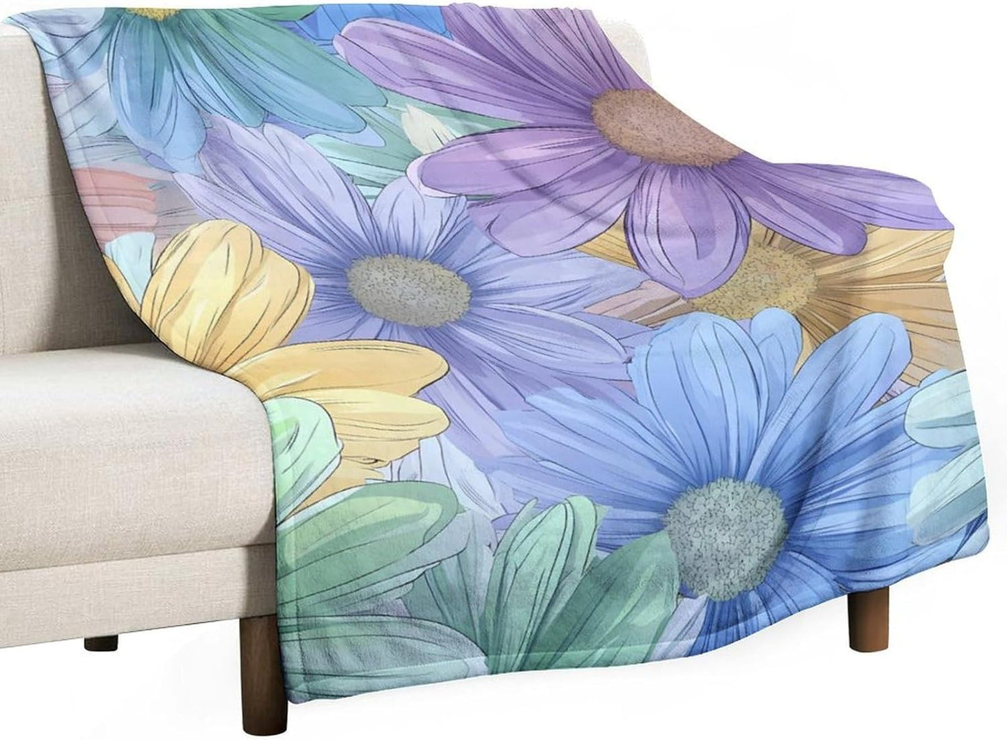 Boho Flower Throw Blanket for Couch Bed Plush Cozy Fuzzy Flannel Blanket for All Season 55"x70"