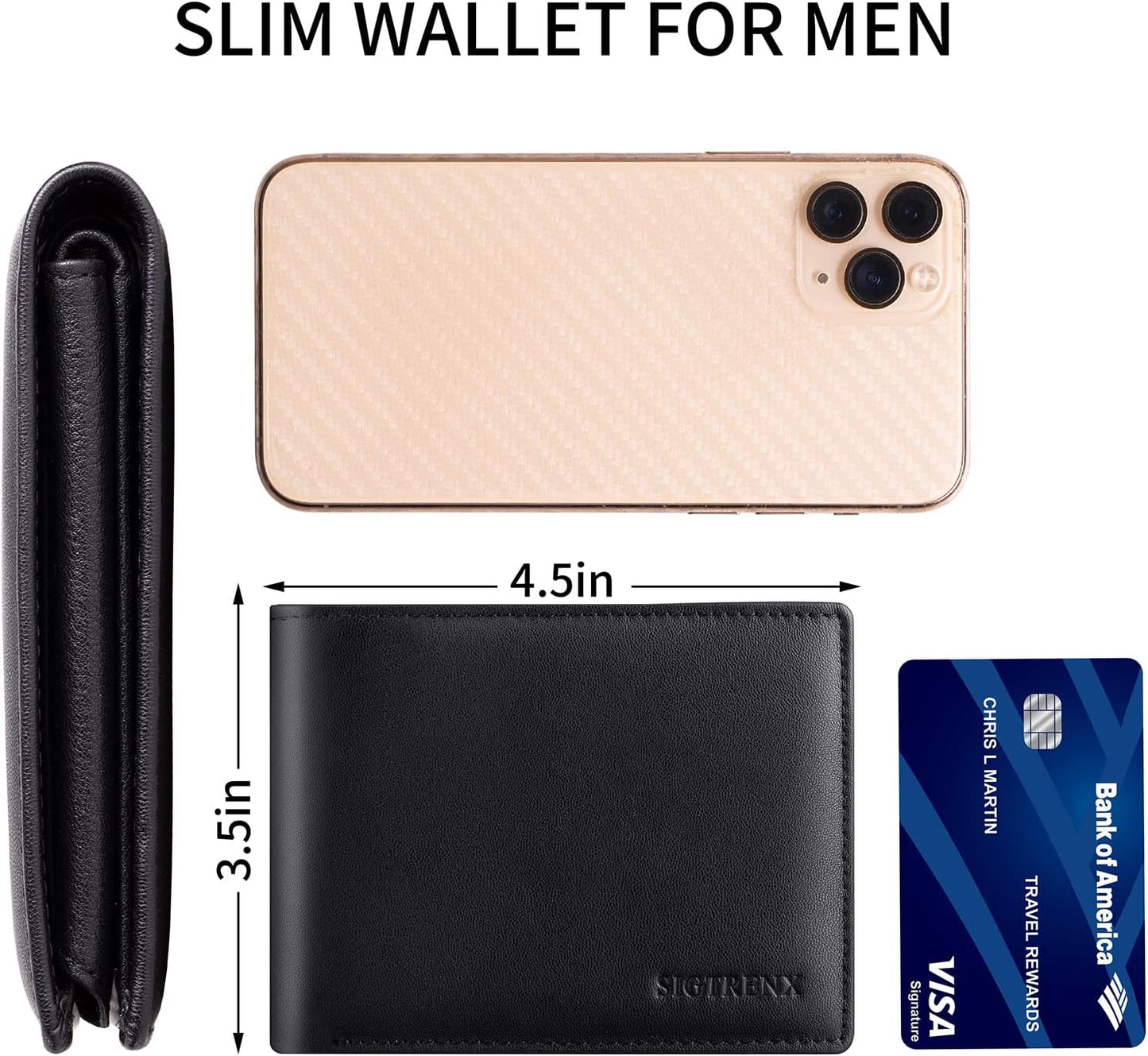 Leather Wallets for Men, Genuine Leather Mens Wallets Bifold Rfid Blocking with 2 ID Windows