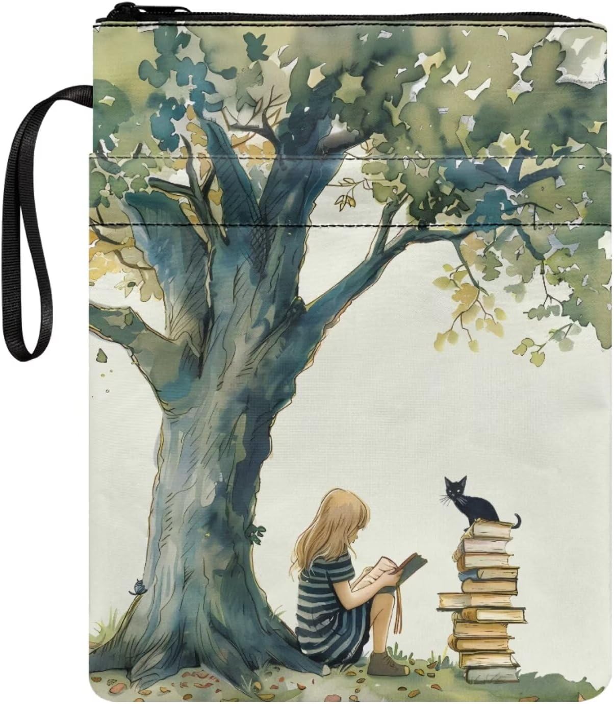 chaqlin Reading and Nature Book Sleeve with Zipper & Front Pocket 11.4x8.7 Inch Washbale Bible Cover Protector Book Lovers Gift for Travel