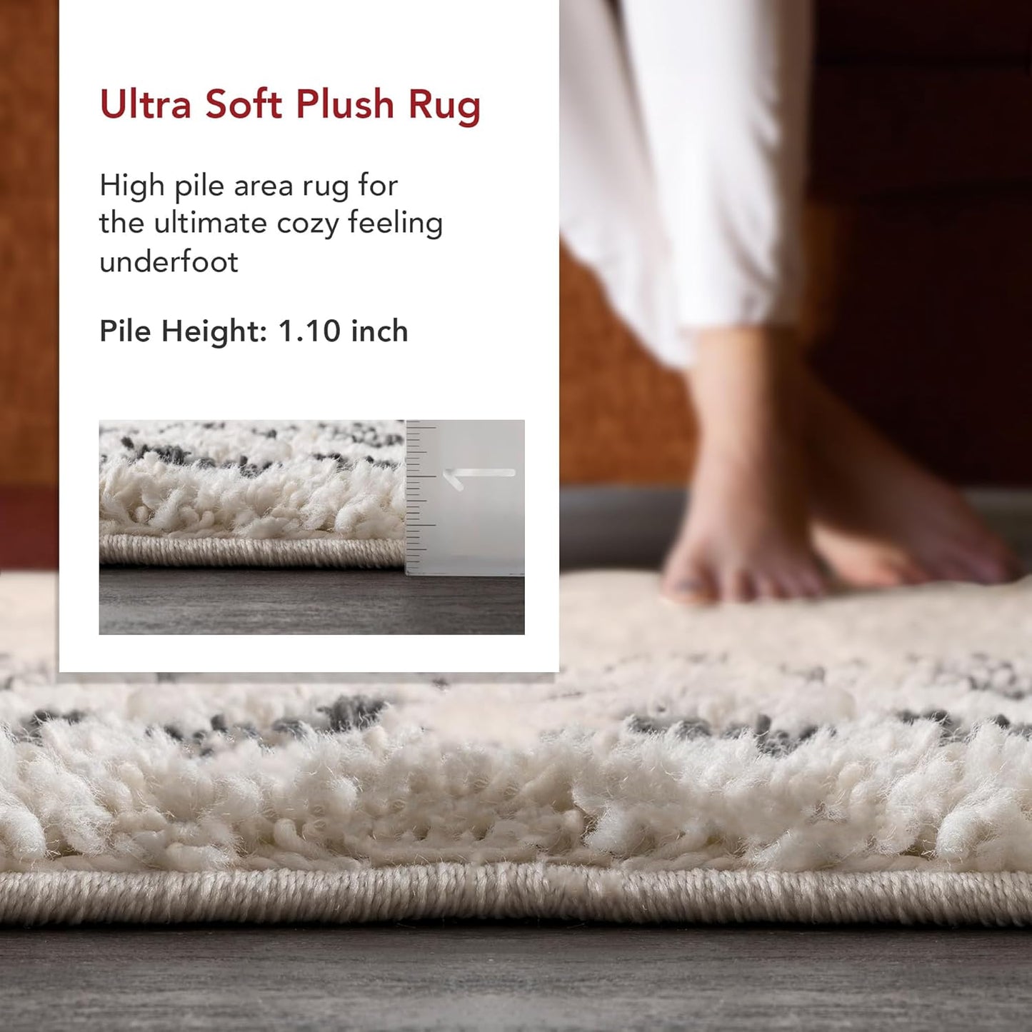 Nuloom Mackie Off-White/Charcoal, 7'10" x 10', Moroccan, Shag, Tassel, Soft and Cozy, High Traffic, Stain Resistant, Easy Clean, Durable Area Rug for Bedroom, Living Room, Dining, Den, Foyer, Entryway