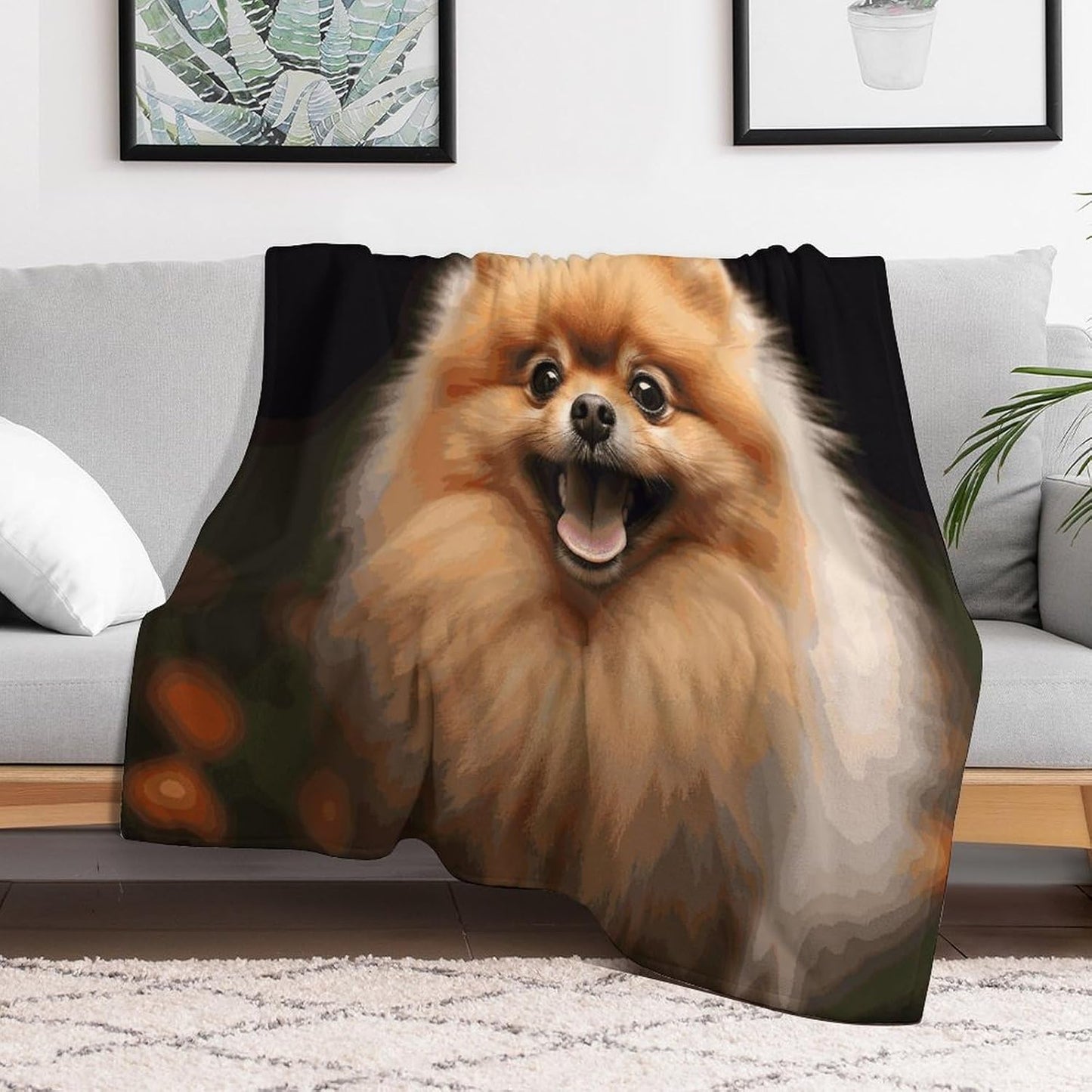 Pomeranian Blanket Super Soft Lightweight Throw Blanket Cute Cozy Warm Bed Blanket Decorative Fuzzy Blanket All-Season Home Decor Gift for Sofa Couch Living Room 60"*80"（150 * 200cm）