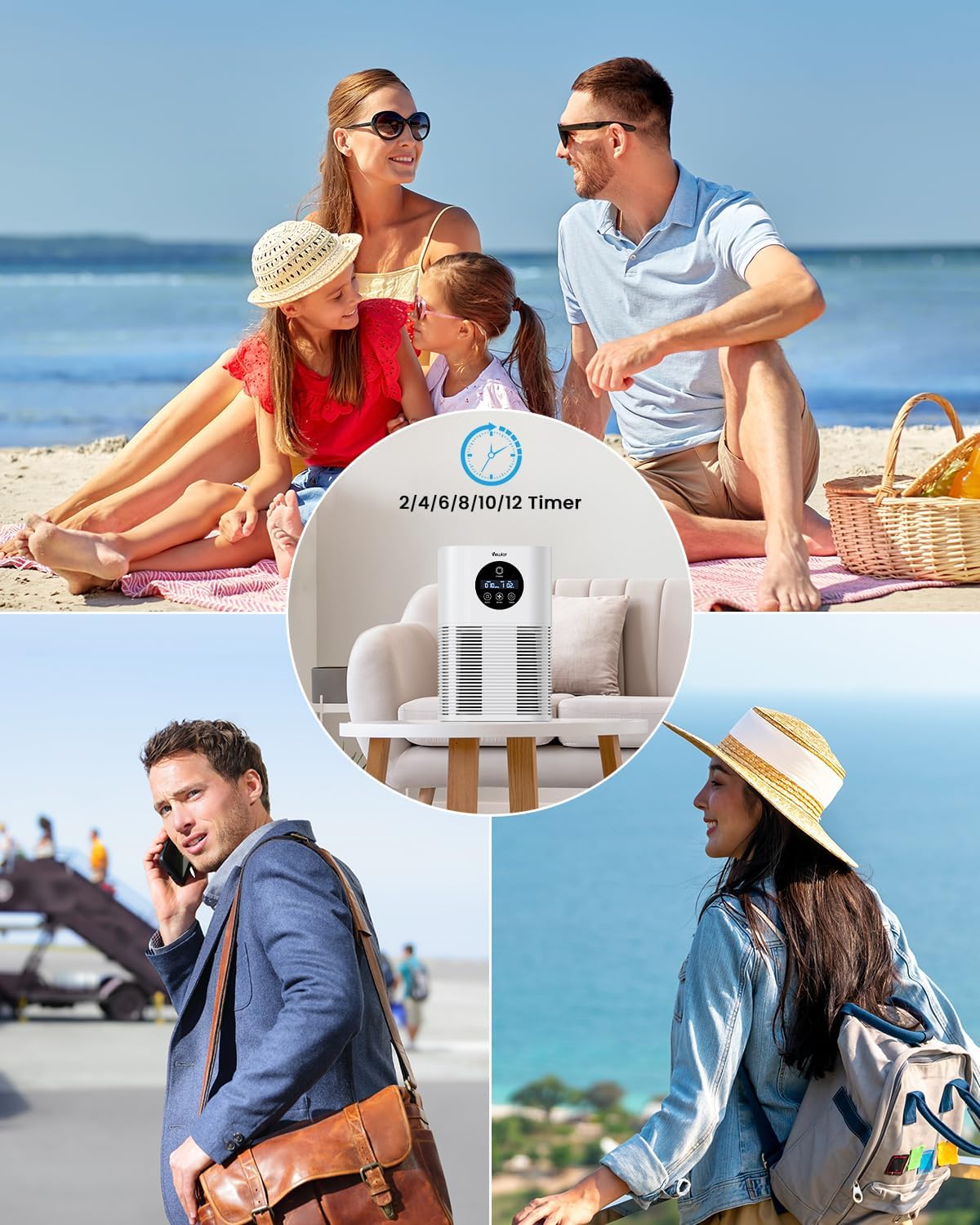 Air Purifiers for Home Large Room up to 600 Ft², VEWIOR H13 True Hepa Air Purifiers for Pets Hair, Dander, Smoke, Pollen, 3 Fan Speeds, 6 Timer Air Cleaner