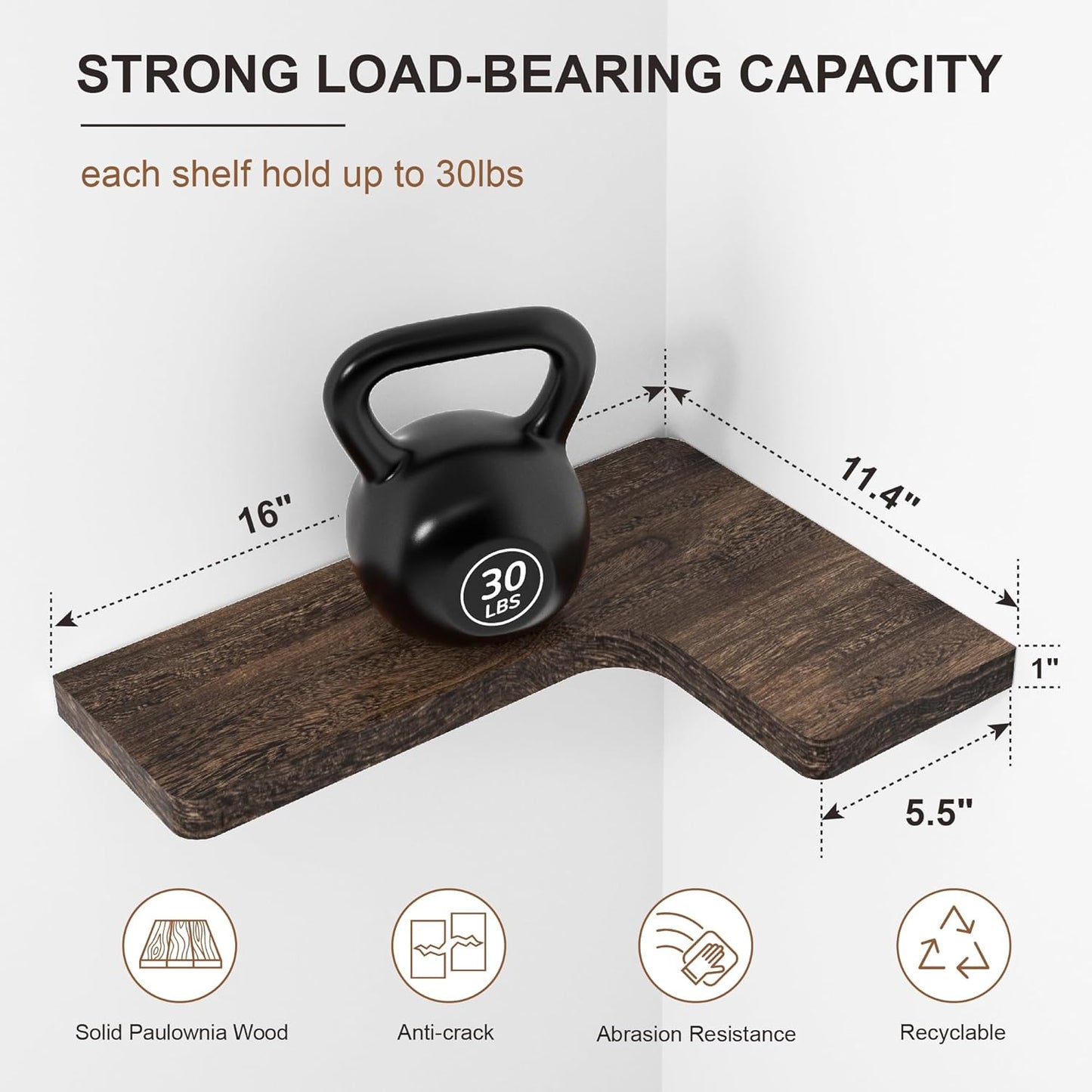 fuqing Floating Corner Shelves, Wall Shelf Set of 3, Shelves for Wall Storage, Solid Wood Shelves for Storage, Wall Mount Wooden Display Shelf for Bathroom Bedroom Kitchen Garage, Rustic Brown