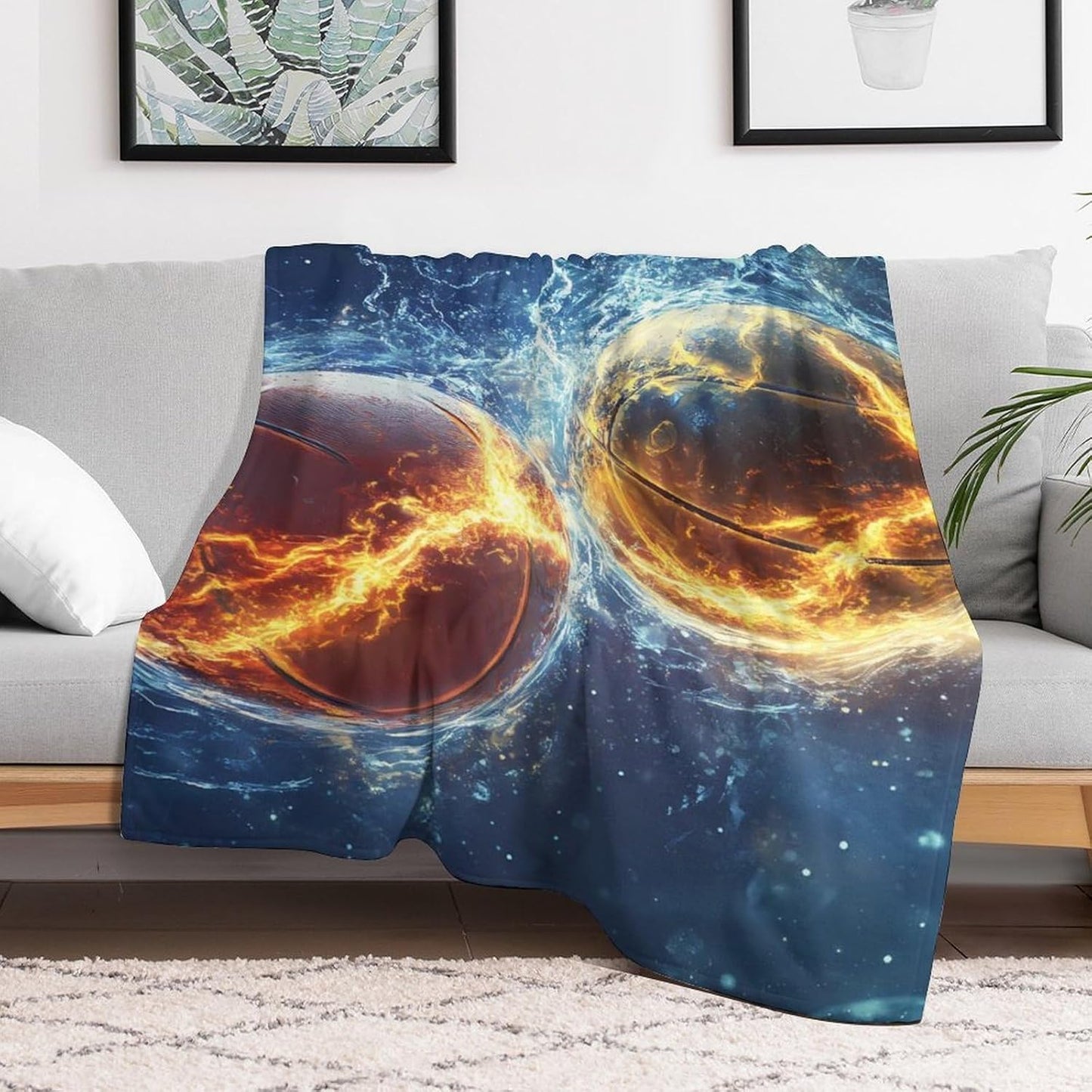 Basketball Thunder Throw Blanket for Couch Bed Plush Cozy Fuzzy Flannel Blanket for All Season 40"x60"