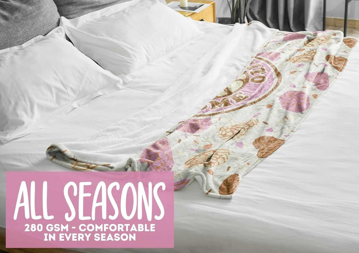 InnoBeta Concha Throw Blanket, Mexican Concha Gifts for Women and Concha Lovers, Tortilla Blanket, 50" x 65", Cafecito Y Chisme