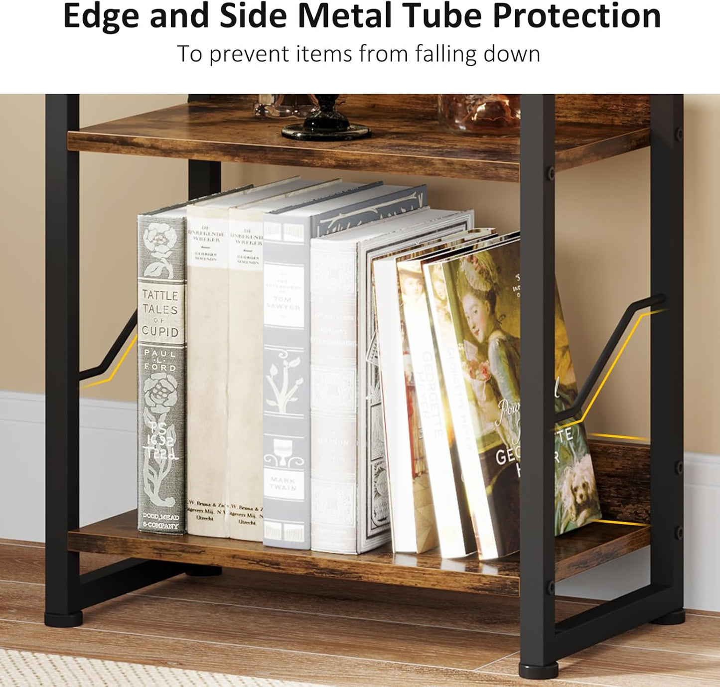 Hosfais 5 Tier Tall Bookshelf: Industrial Wood Book Shelf with Edge Protection Metal Narrow Bookshelf Bookcase Storage Organizer Display Rack for Living Room Home Office (Rustic Brown)