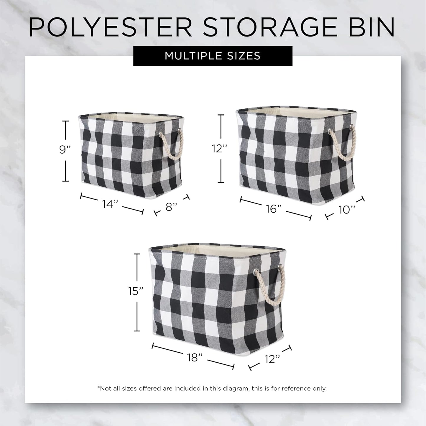 DII, Collapsible Variegated Polyester Storage Bin with Cotton Handles Small Black
