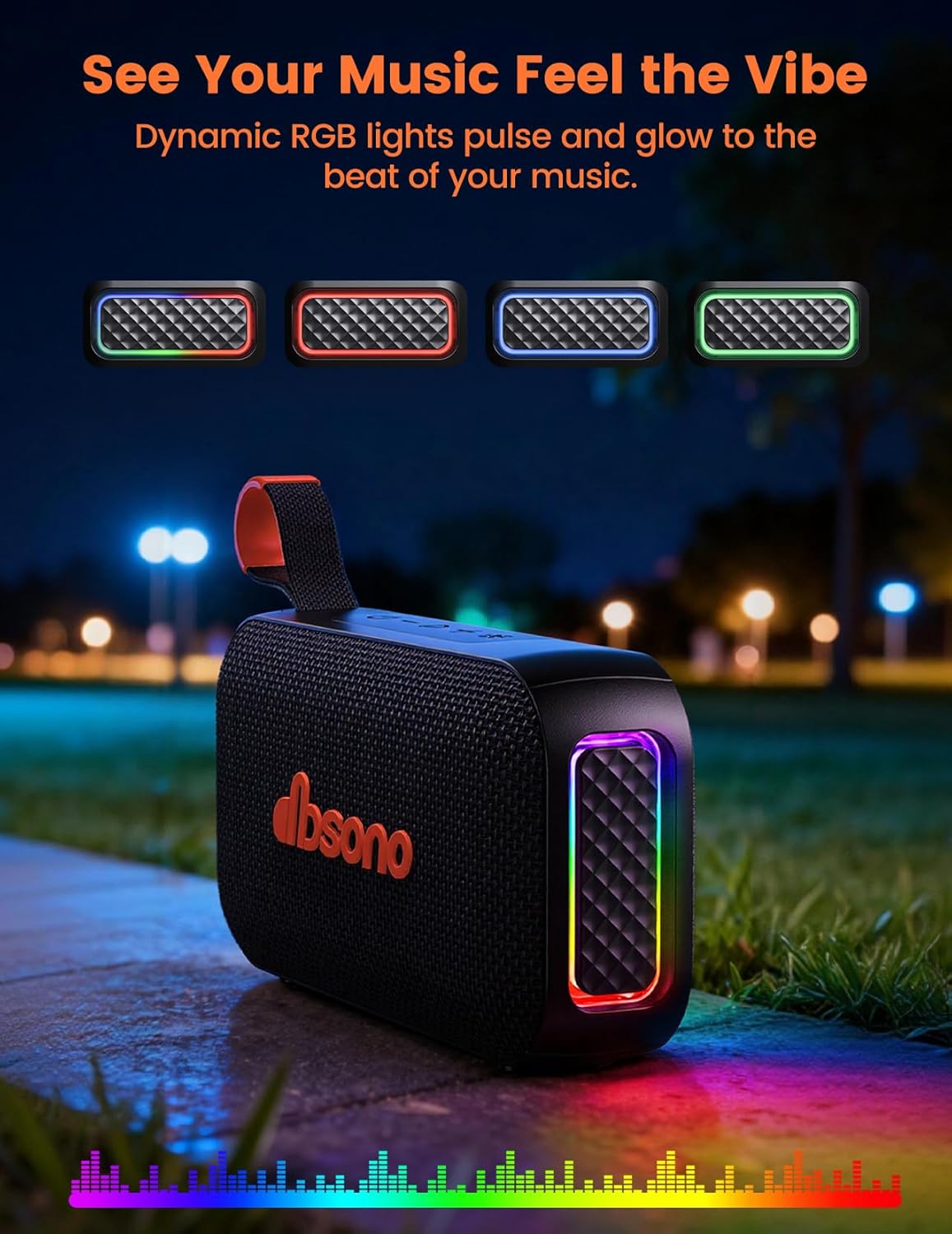 Bluetooth Speaker Stereo 20W Loud Sound: 30H Playtime, IPX5 Water Resistant, Portable Wireless Speakers, Powerful Bass, Lightshow, Birthday Gifts for Men/Adults/Teens, Beach Vacation Essentials, Black