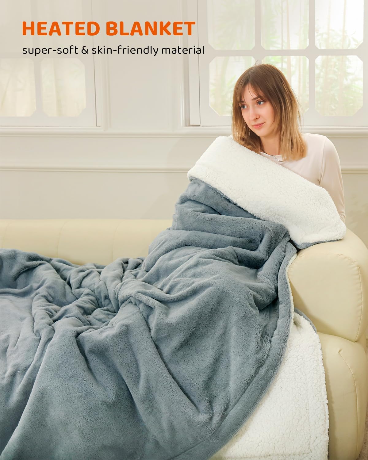 Heated Blanket Full Size Electric Blanket, Faux Fur Heat Blanket, Super Soft Cozy Heating Blanket with 9 Heating Levels & 1-9 Hours Auto Off, Fast Heating & Overheat Protection, 72" x 84", Gray