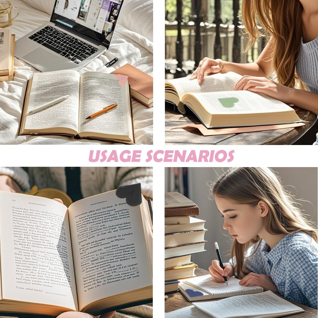 2Pcs Personalized Leather Heart Bookmark with Initial, 26 Letters Custom Corner Page Book Mark for Reading Women, Book Lovers, Teachers, Students, Cute Book Accessories Gifts(Green+Light Brown, L)