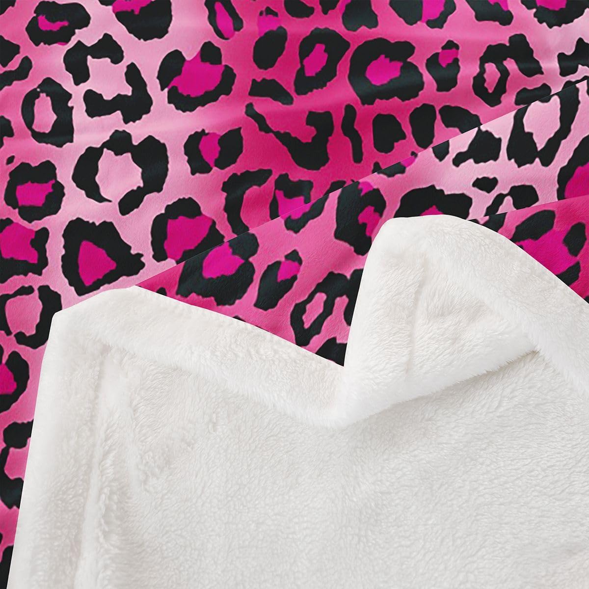 Feelyou Leopard Print Sherpa Blanket, 50x60 Inch, Pink, Animal Print, Microfiber, Throw Blanket, Modern, Unique Design, Multi-purpose, Heavy Weight, Suitable for Reading, Napping, Camping, Travel