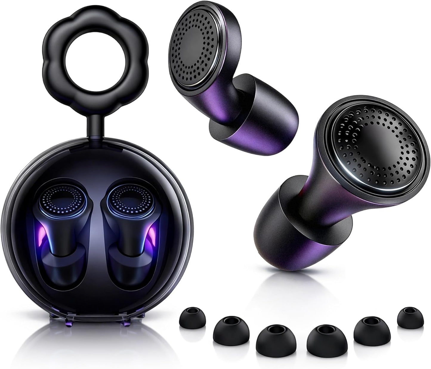 Ear Plugs for Noise Cancelling - Reusable Silicone Ear Plugs with Clean Lamp Casefor Studying, Reading and Focus - 8 Tips Included (Black)