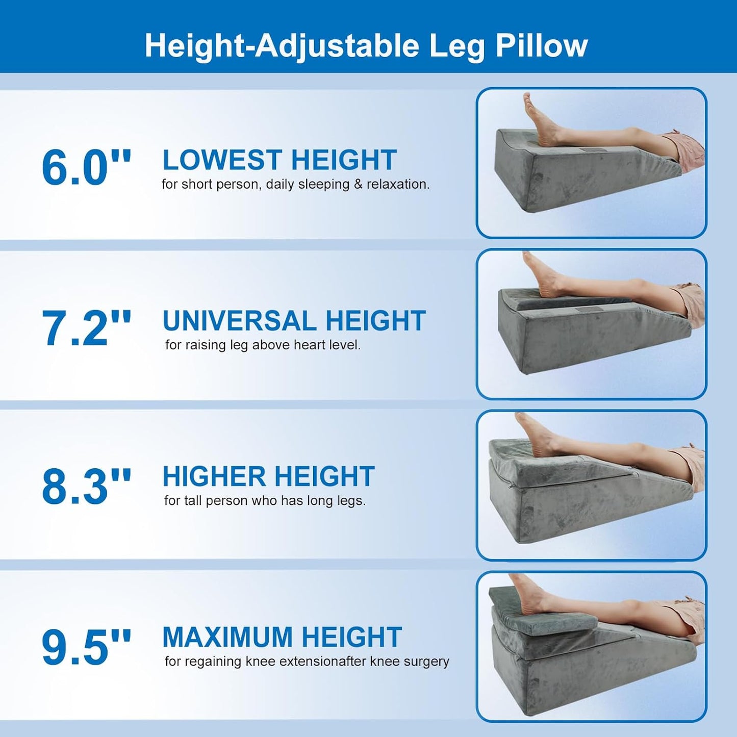 Knee Extender Elevation Pillow for After Surgery Recovery, Memory Foam Leg Pillow for Knee Replacement Surgery, Height Adjustable Cushion for Lower Back Hip Ankle Sciatica Pain Relief