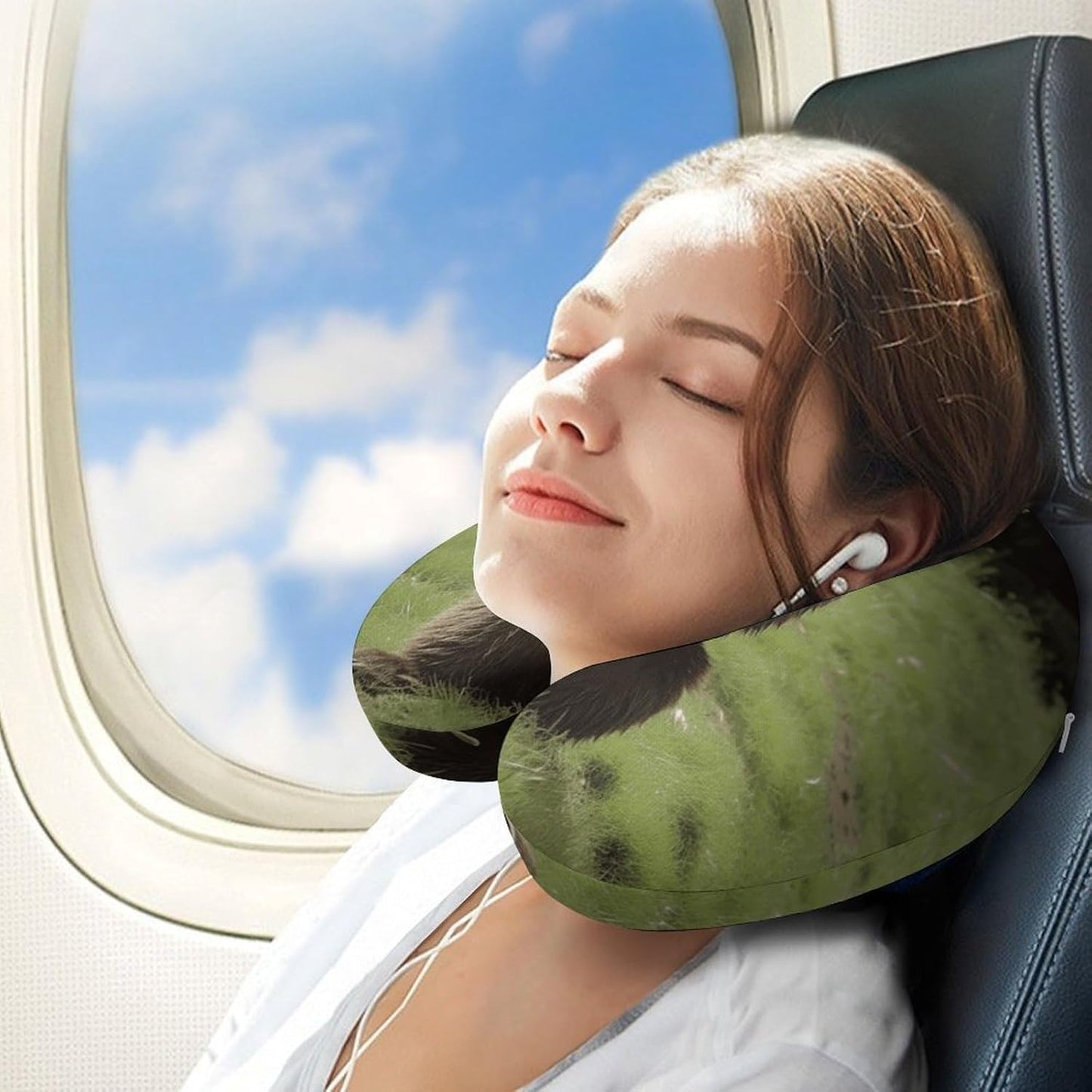 Hi Bear Sit on The Lawn Neck Pillow Memory Foam U Shaped Pillows Portable Pillows for Shoulder Travel Head Support Pillow with Concealed Zipper for Airplane Car Home Office