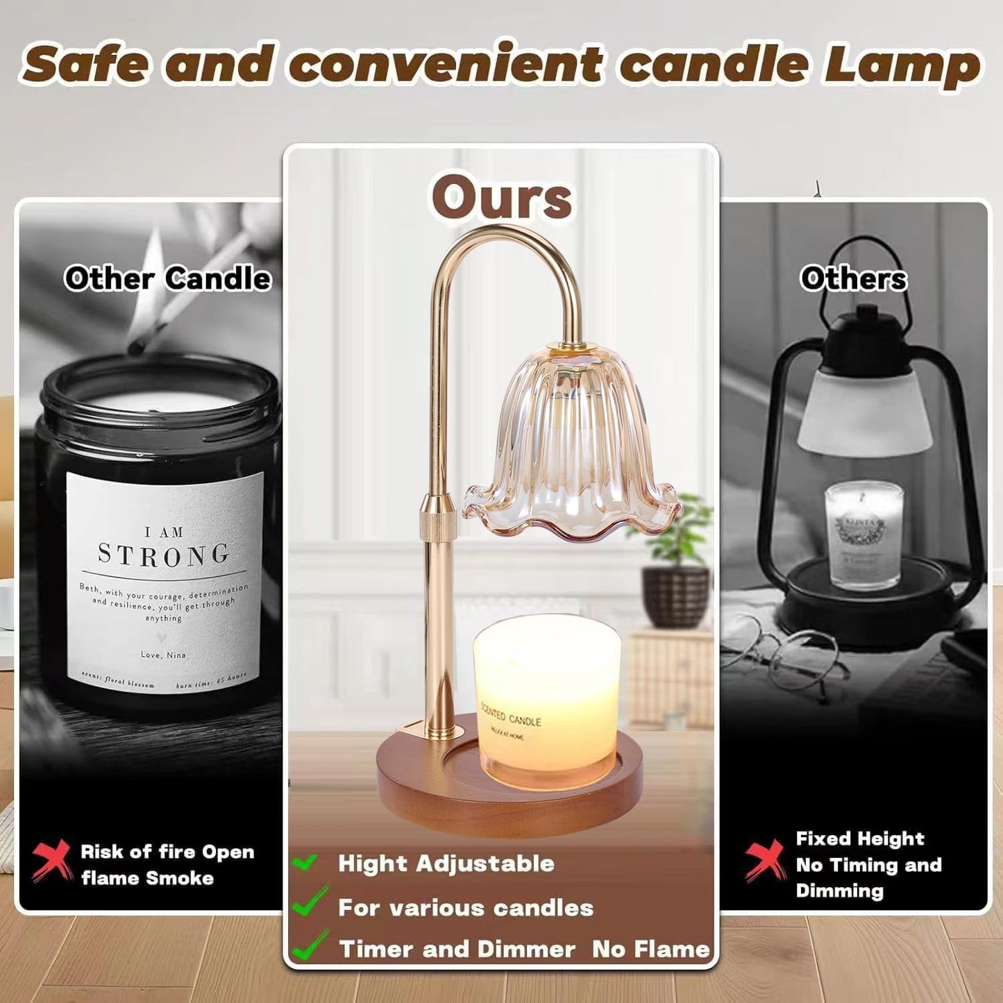 Candle Warmer Lamp with Timer Dimmer,Height Adjustable No Flame Candles Warming Light,Birthday Gifts for Women,New Home Room Decor,Wax Melt Warmer for Scented Jar Candles(2 * 50W Bulb) (1 Pack-B)