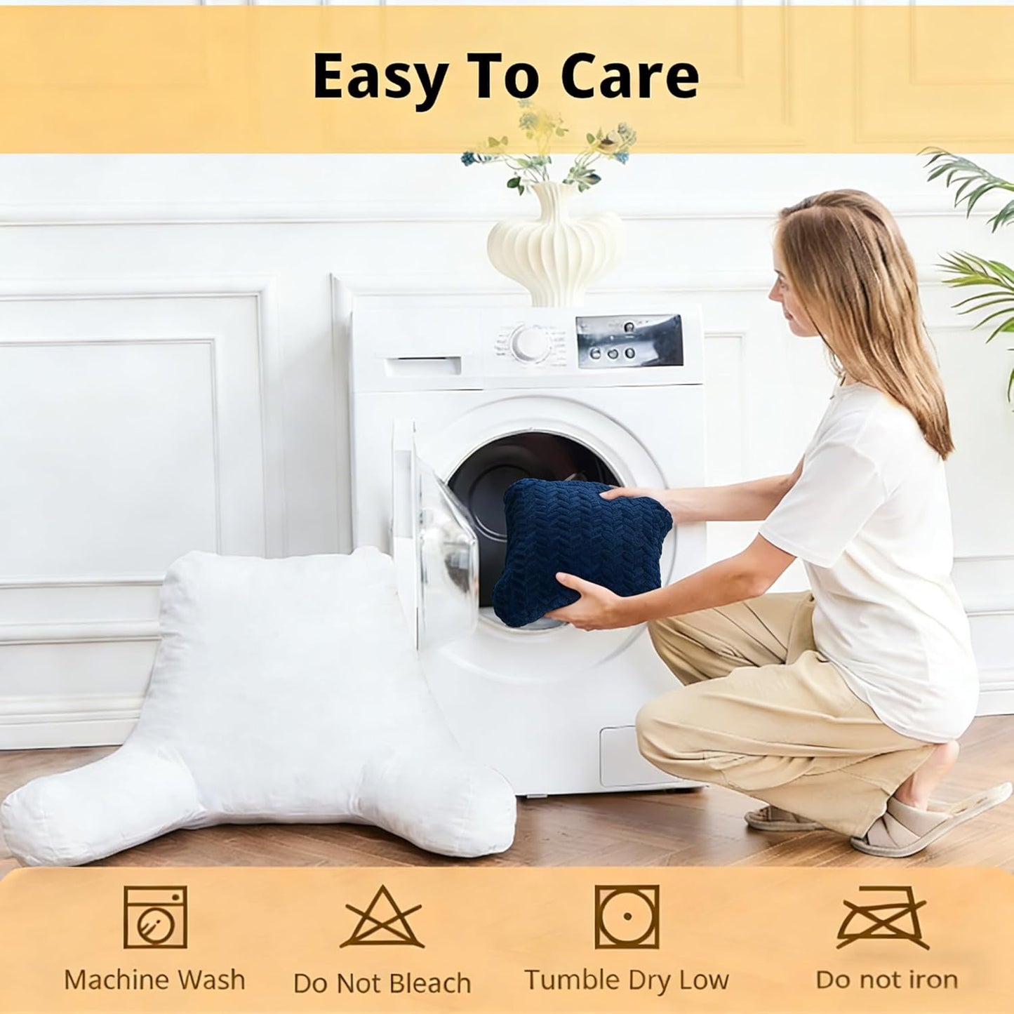 Adult Bed Reading Pillow, Filled with Memory Foam Backrest Pillow, with Armrests to Support The Back and Arms, Suitable for Sofas and Seats, Removable Pillowcase, Blue
