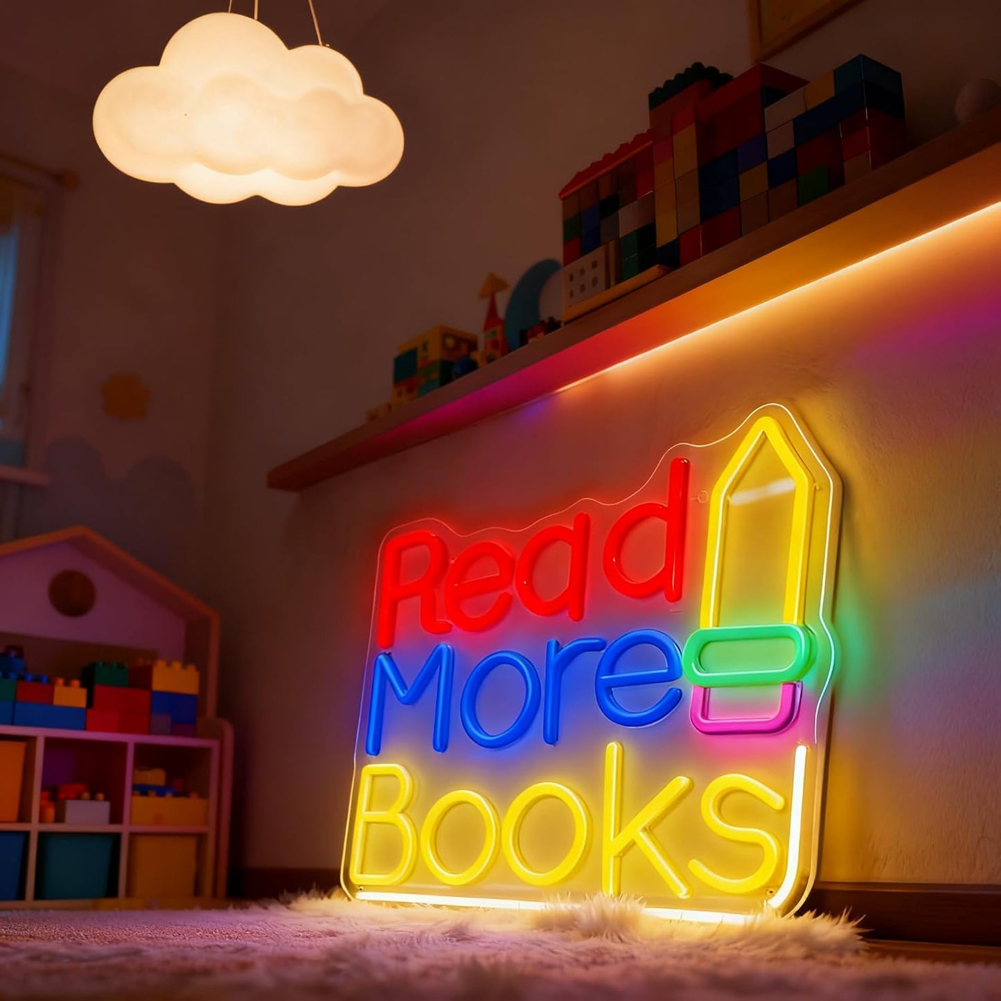 Reading More Books Neon Sign for Wall Decor Light Up Letters LED Sign Birthday Party Signs Led Decorative Night Signs Reading Room Decor Gift for Bookstore Library Student Dorm Bedroom