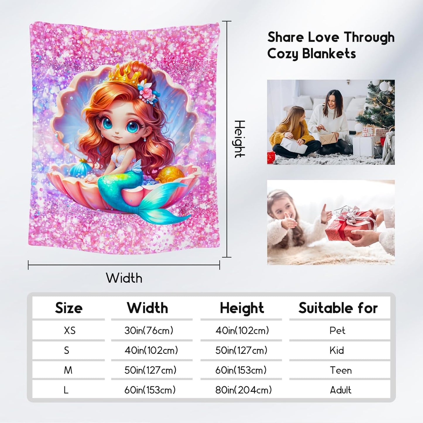 Girls Blanket - Mermaid Blankets for Kids Teens - Gifts for Daughter Women - 60x80 Inches Soft Flannel Cute Throws for Bedroom