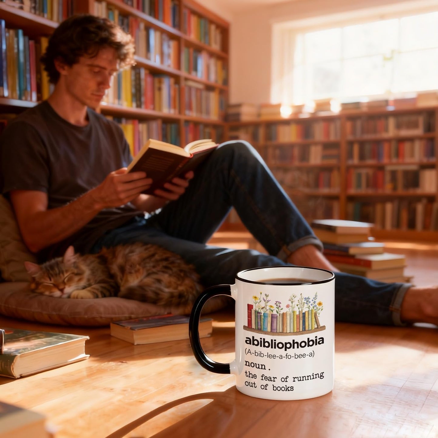 Abibliophobia Definition Coffee Mug Book Lover Gifts for Women Men Friends Librarian Bookworm, Reading Themed Coffee Mugs 11oz, Book Clubs Gifts for Christmas Birthday