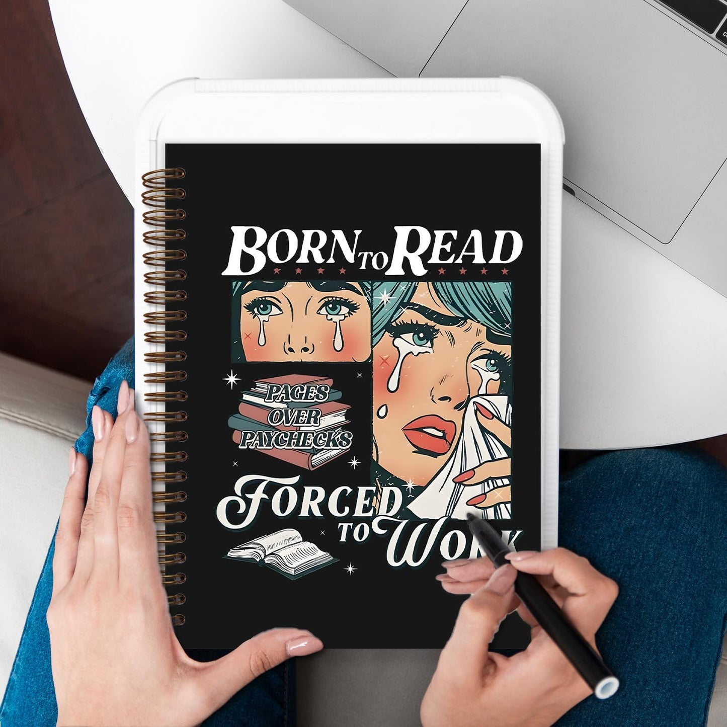 Book Tracker Journal, Reading Journals for Book Tracking, Cute Reading Journal Notebook, Bookish Reader Gifts for Women, Born to Read Forced to Work Spiral Notebook 5.5x8.3
